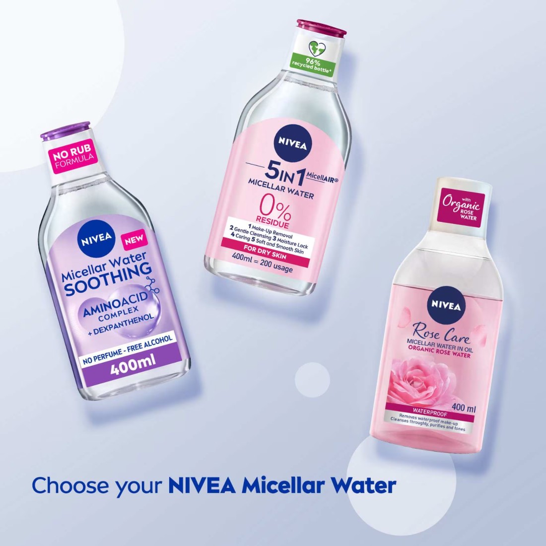 NIVEA Face Micellar Water Face Eyes Lips Makeup Remover All Skin Types 400ml