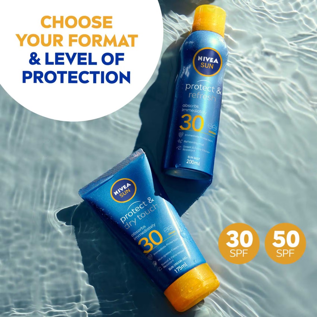 NIVEA SUN Spray Protect &amp; Refresh Water Resistant SPF 30 Spray 200ml