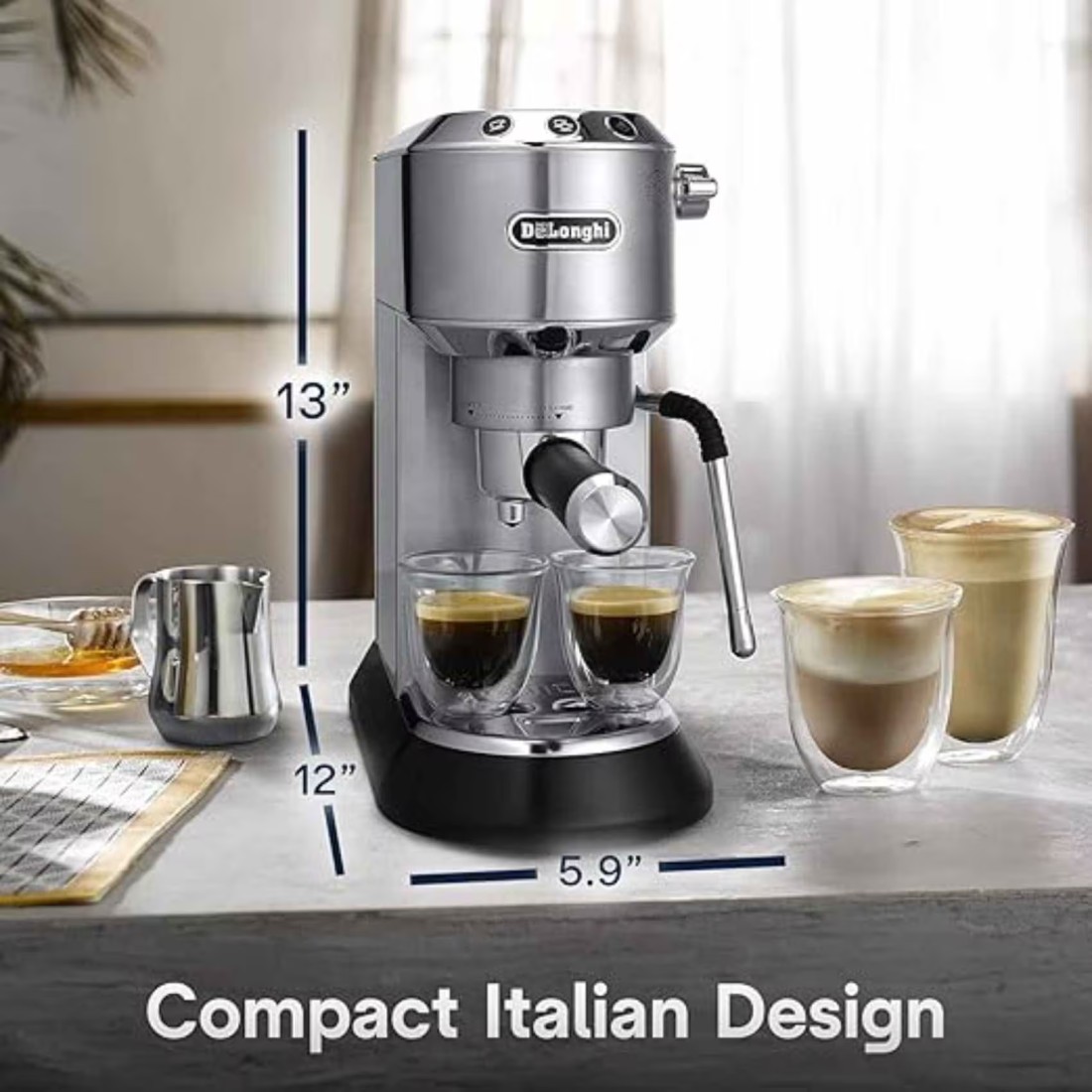 DeLonghi Dedica Arte Espresso Espresso Coffee Maker Machine EC885.M Metal 1.1L