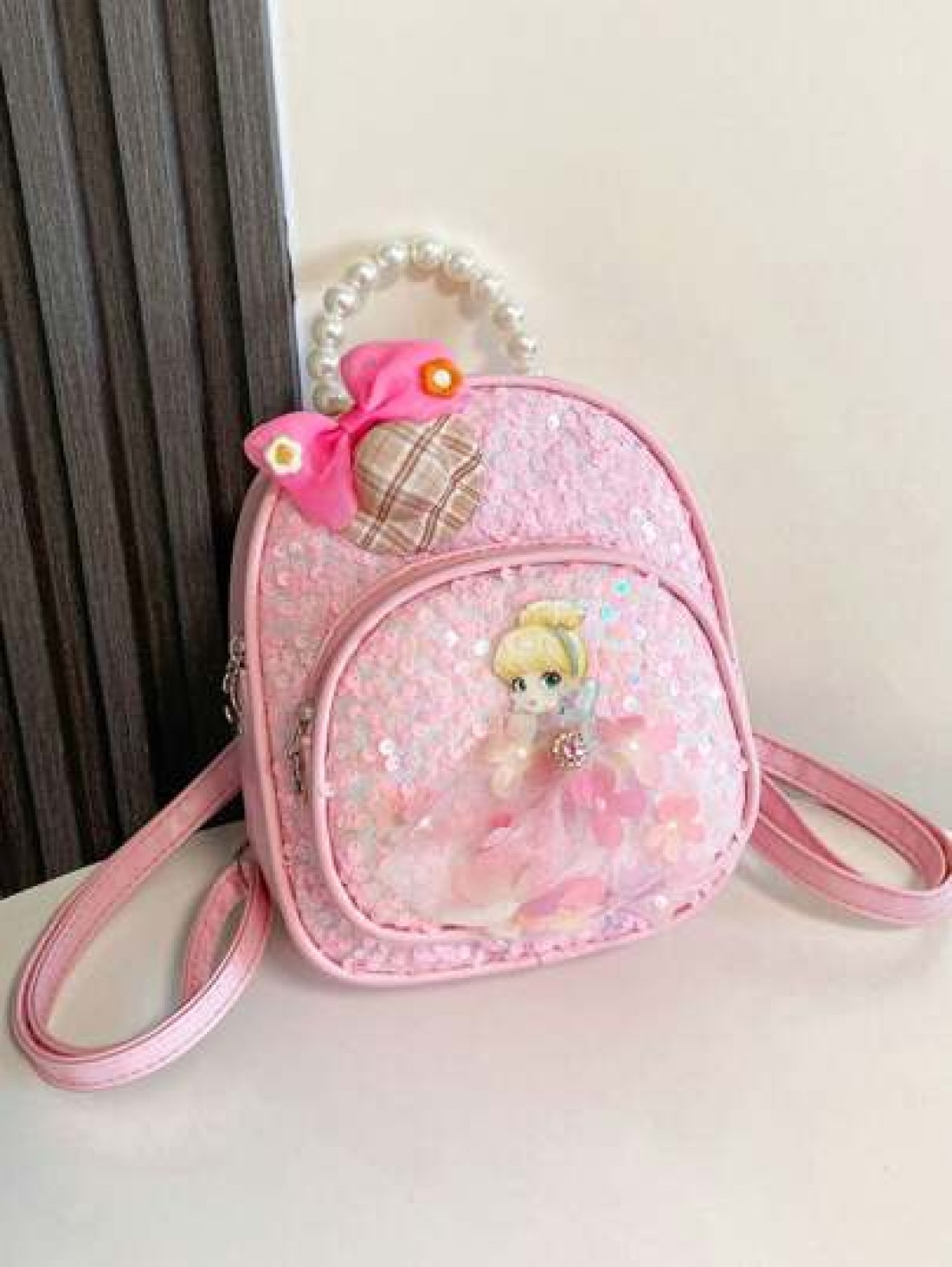 low tea 1pc Shiny Sequin Fabric Backpack Fashionable Shellfish Sequins Cartoon Princess Design School Bag Travel Daypack Backpack Backpack School Backpack Rucksack School Bag Bookbag Bag Dinosaur Bag