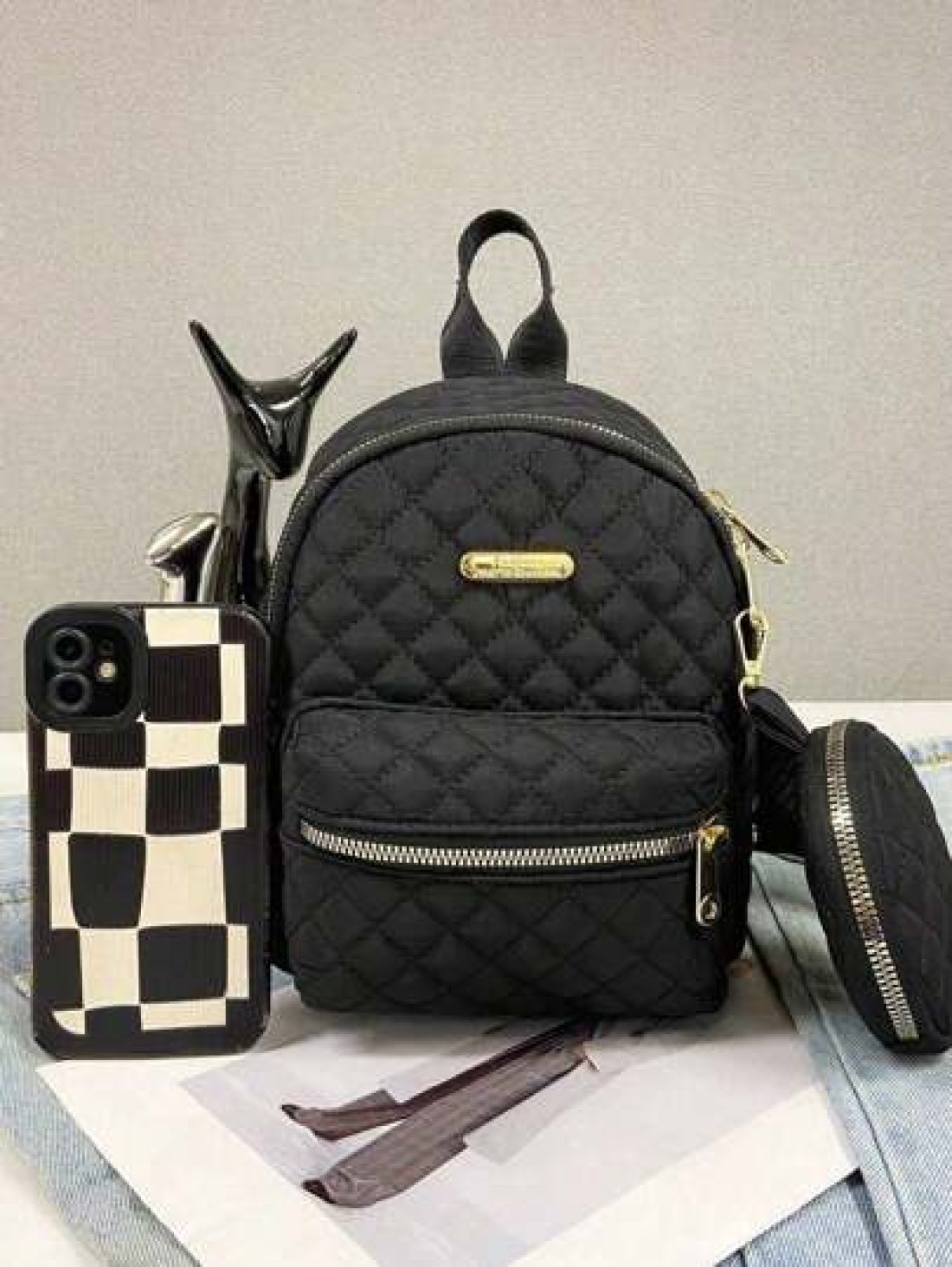 1pc Spring Back To School Girl s Versatile Simple Practical Quilted Backpack With Coin Purse Casual Outdoor Nylon Campus Schoolbag For College Junior High School Students Small And Fashionable Work Co