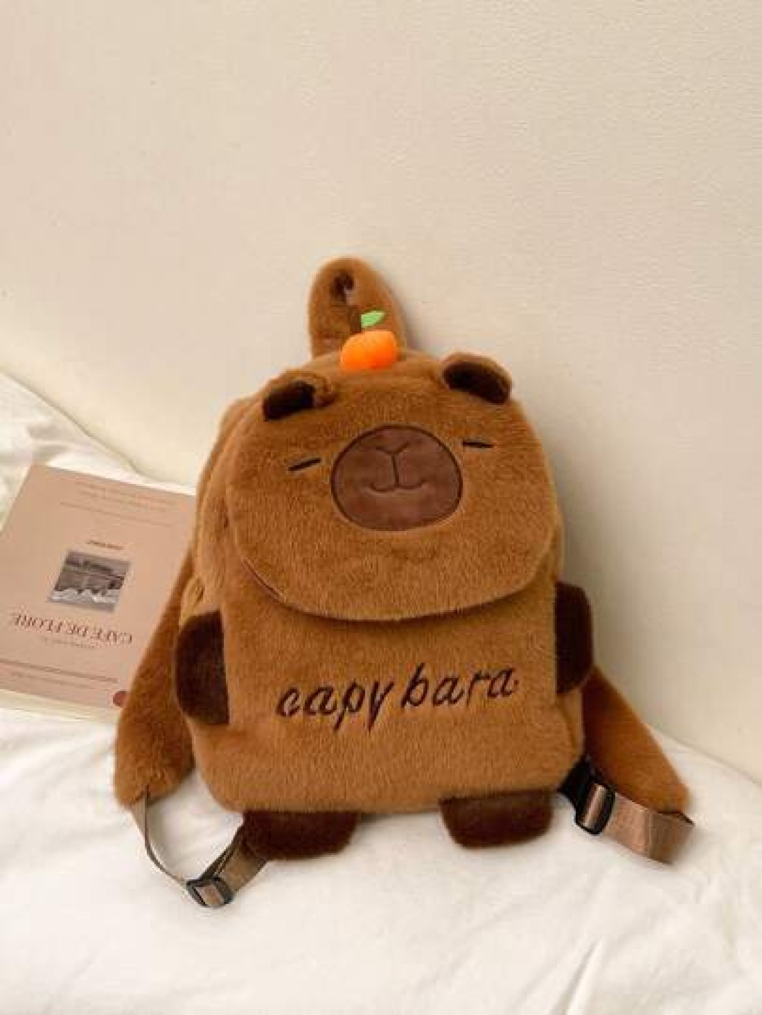 1pc Soft Plush Adorable Capybara Backpack Big Children Casual Plush Backpack Flip Backpack Adjustable Strap And Zippered For Travel Shoping Parties Holidays Supermarket Festive Events School Occasions