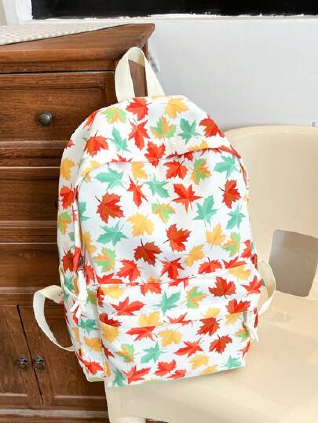 1 Pc Casual Maple Leaf Print Double Shoulder Backpack Zipper Closure Adjustable Straps School Bag Lightweight Student Bag Casual Daypack Large Capacity Backpack With Laptop Compartment Bookbag For Stu