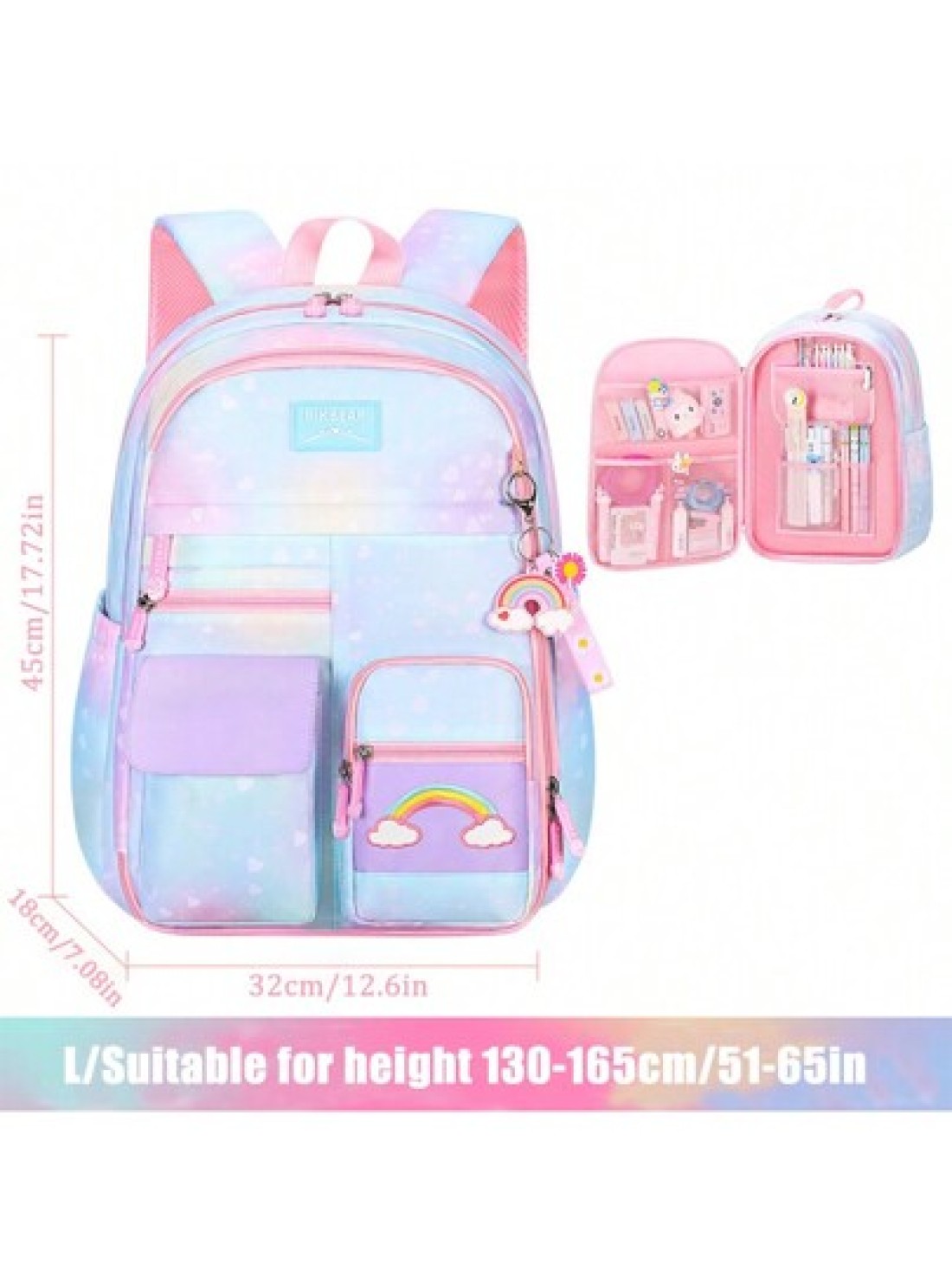 1pc Lightweight Large Capacity Nylon Cute School Backpack With Multiple Pockets For Girls Children Casual Travel School And Camping