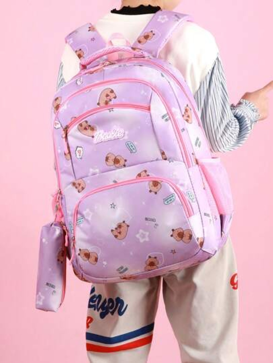 Capybara Student Backpack For Middle School And High School Girls With Camouflage Print Large Capacity Leisure Double Shoulder Bag For Primary School Students