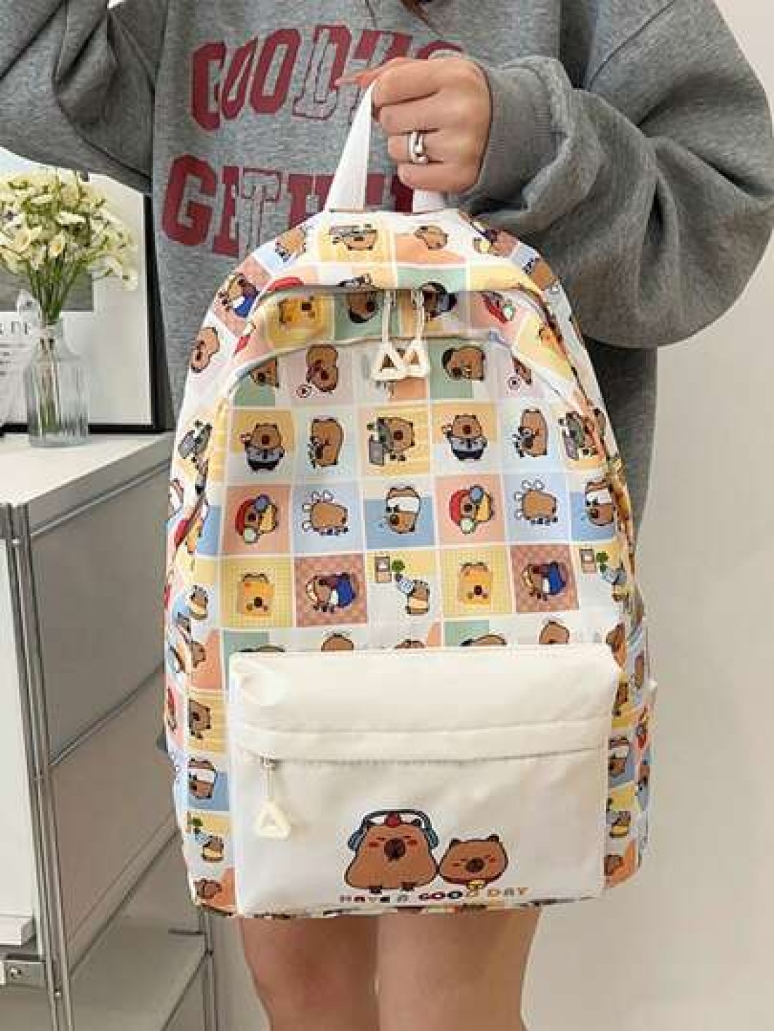 New Large Capacity Campus Style Double Backpack For Girl Capibara Dolphin Student Backpack Suitable For Junior High School Senior High School And University Students Bag