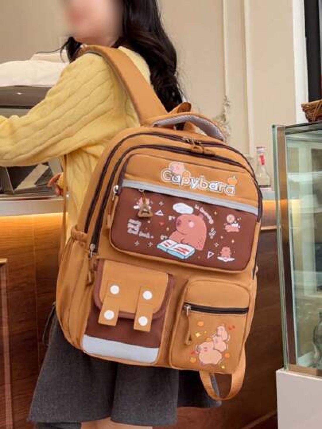 1 Pc Cute Cartoon Capybara Backpack Large Capacity Multiple Pockets Schoolbag With Adjustable Shoulder Sraps And Lightweight Design Bookbag Perfect For Students Teens And Kids For School Back To Schoo