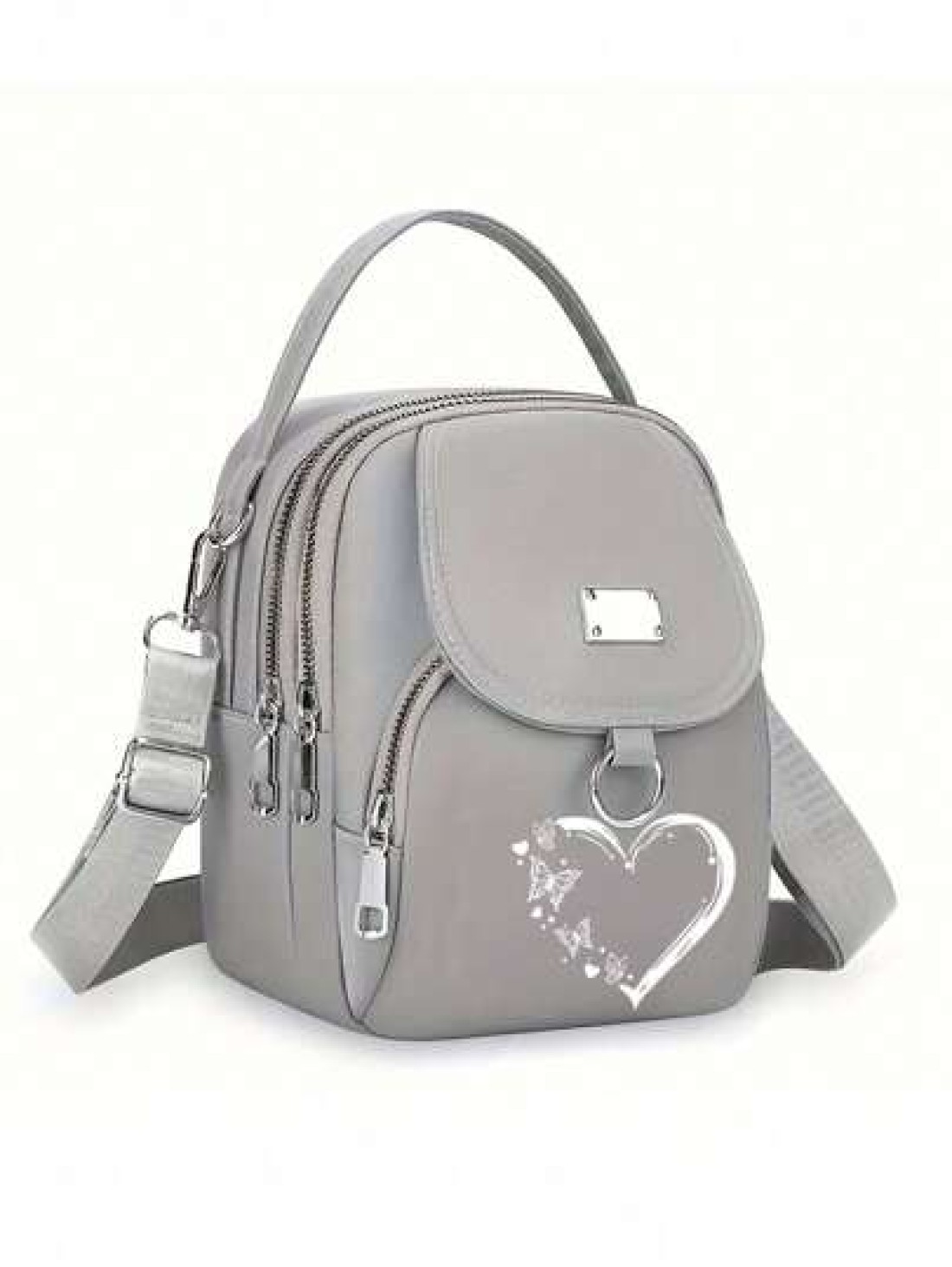 1pc Girl s Girl s Nylon Shoulder Bag With Heart And Butterfly Pattern Casual Mini Crossbody With Adjustable Strap Multi Layer External Headphone Hole Solid Color Secure Zip Closure Small Crossbody Bag
