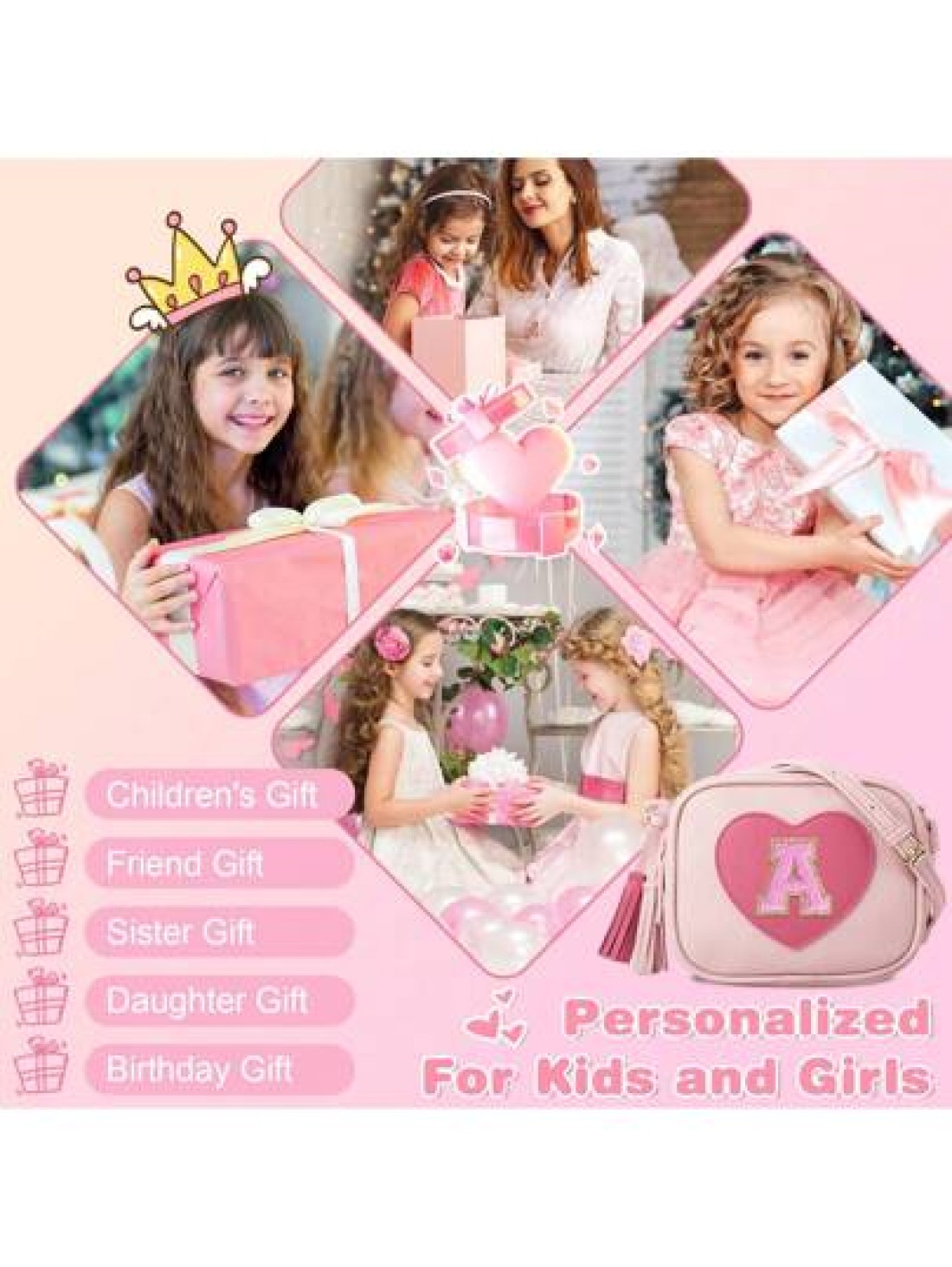 Heart Purse Little Girl Purse Birthday Gifts Cute Leather Toddler Purse Small Crossbody Bag With Tassel Personalized Initial Letter Bag Novelty Wallets For 2 10 Year Old Girl Children s Gifts Birthday