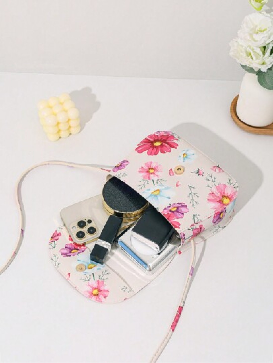 Mini Print Butterfly Decor Metal Accent Shell Crossbody Bag