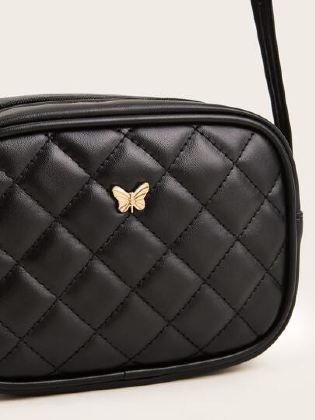 1pc Girls Black Pu Plaid Stitching Fashionable Square Shape Crossbody Bag For Everyday Use