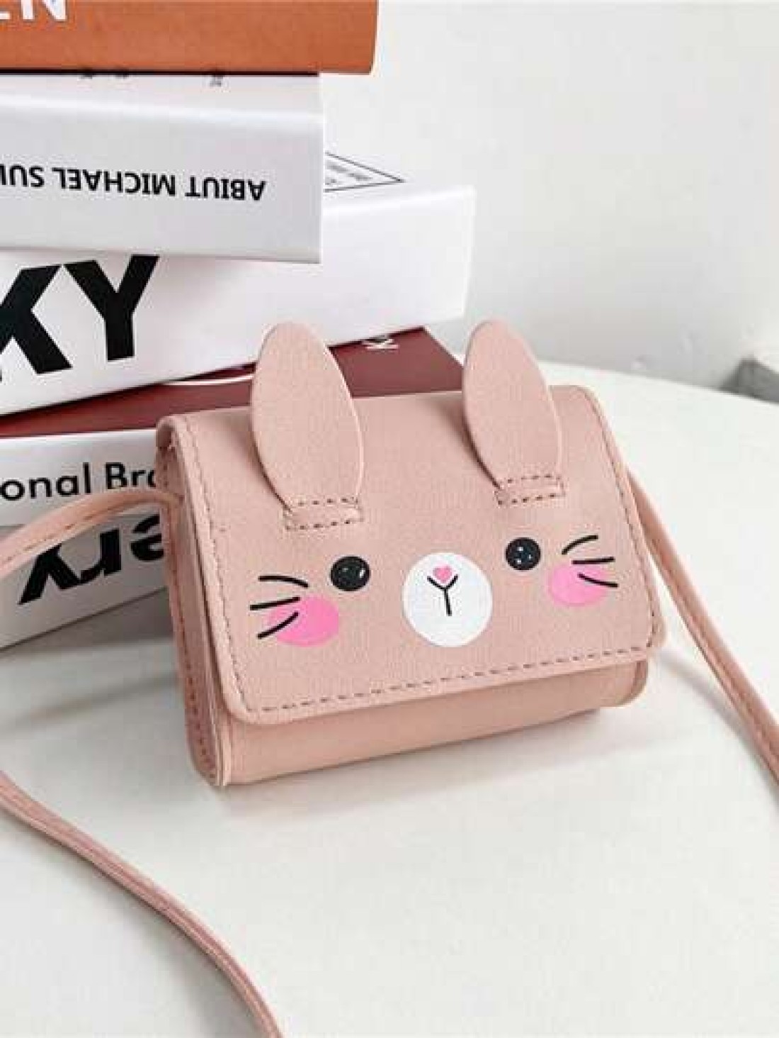 1pc Pu Magnet Closure Fashion Cartoon Bunny Three Dimensional Ears Shoulder Messenger Bag Cute Mini Coin Purse For Girls Suitable For A Variety Of Occasions Comfortable Shoulder Straps Versatile And N