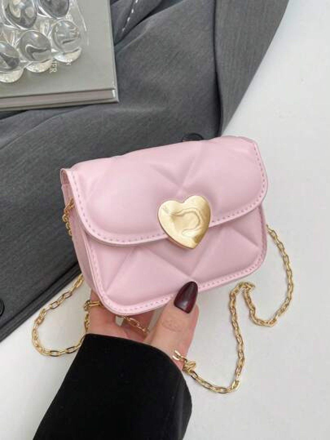1pc Pu Magnetic Buckle Fashionable And Simple Love Lock Candy Color Diamond Pattern Shoulder Messenger Bag Mini Bag Niche Design Play Comfortable Chain Shoulder Strap Smooth And Versatile Not Picky Su