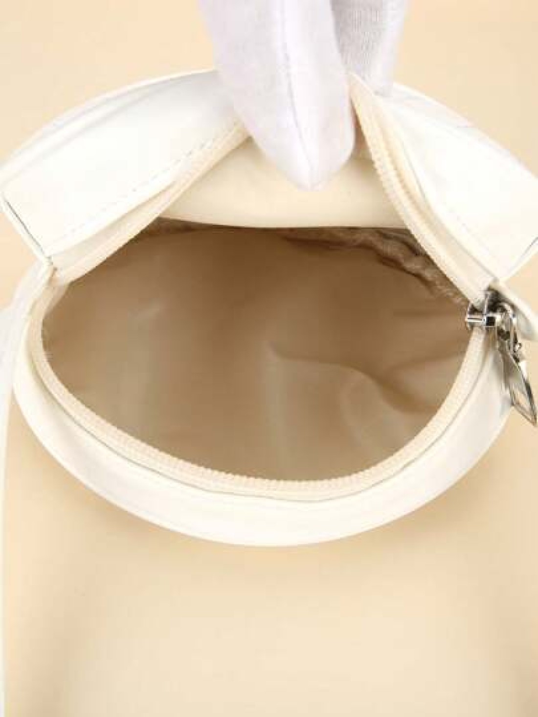 1pc Girl s White PU Shoulder Bag Fashionable Cute Bow Design Small Round Bag With Rhombus Embroidery Fits For Phone And Coins Zippered Closure Suitable For All Seasons