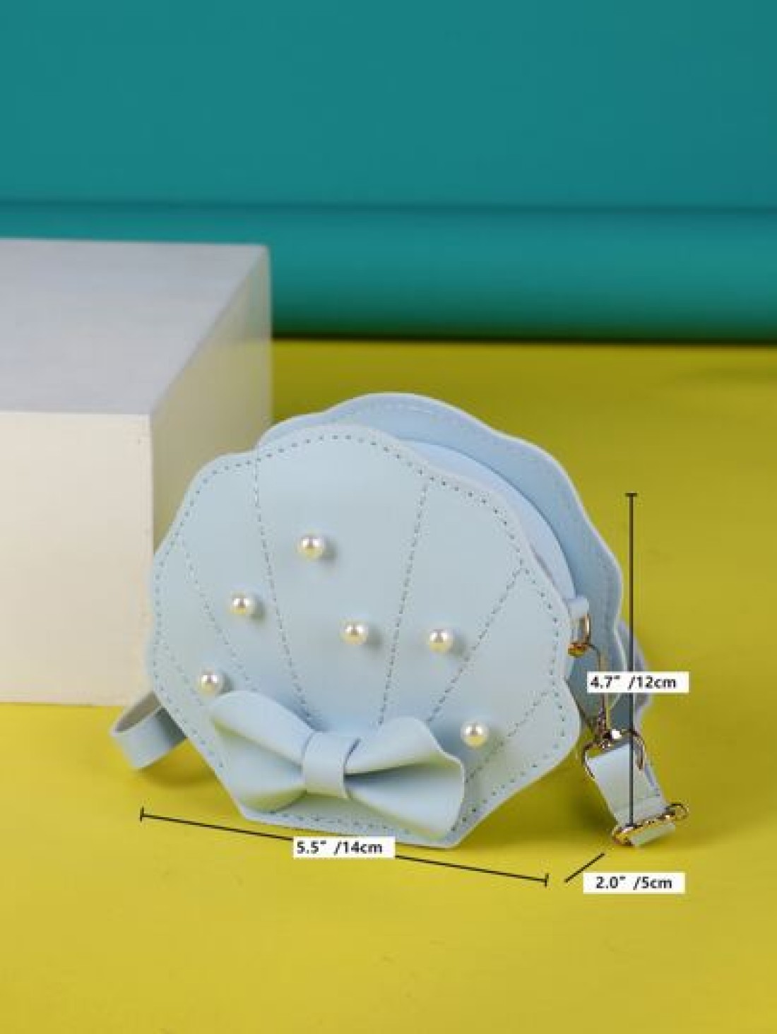 Girls Faux Pearl Bow Decor Dome Bag Mini Blue