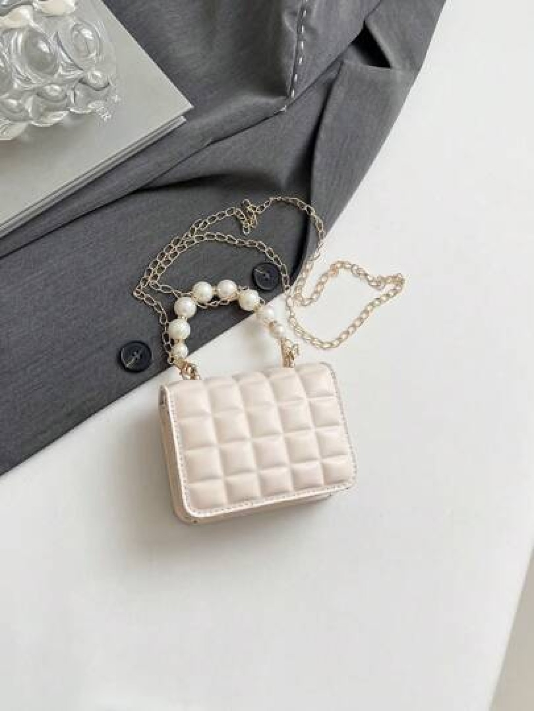 1pc Pu Fashion Simple Sweet Diamond Lattice Pearl Five Pointed Star Hand Held Evening Party Square Bag Niche Design Chain Shoulder Strap Comfortable And Versatile One Shoulder Crossbody Smooth And Not