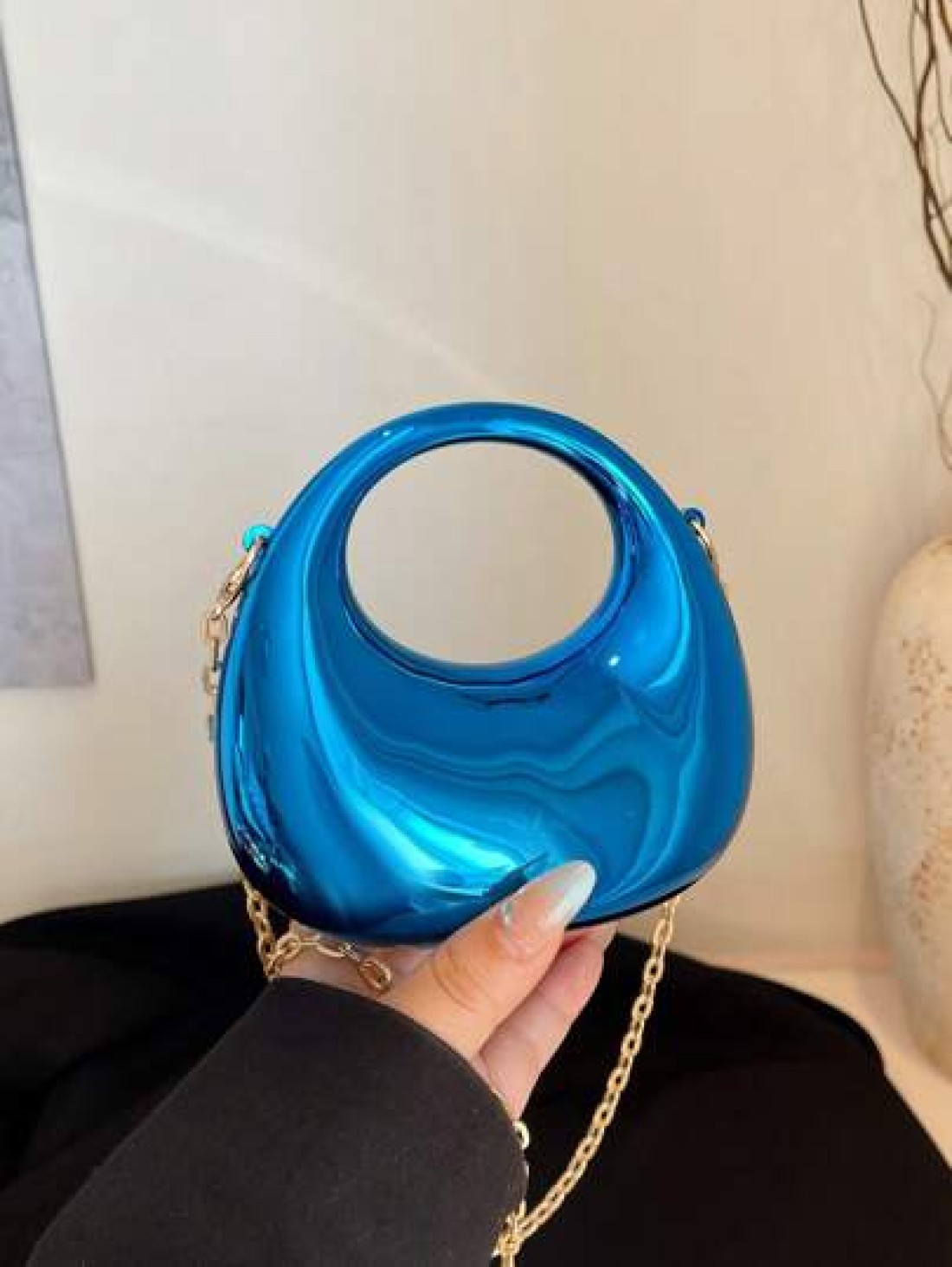 1pc Simple Handbag Acrylic Crescent Bag New Bright Chain Bag One Shoulder Handbag Fashionable Multifunctional One Shoulder Crossbody Evening Bag Suitable For Teenagers To Travel Daily Matching Suitabl