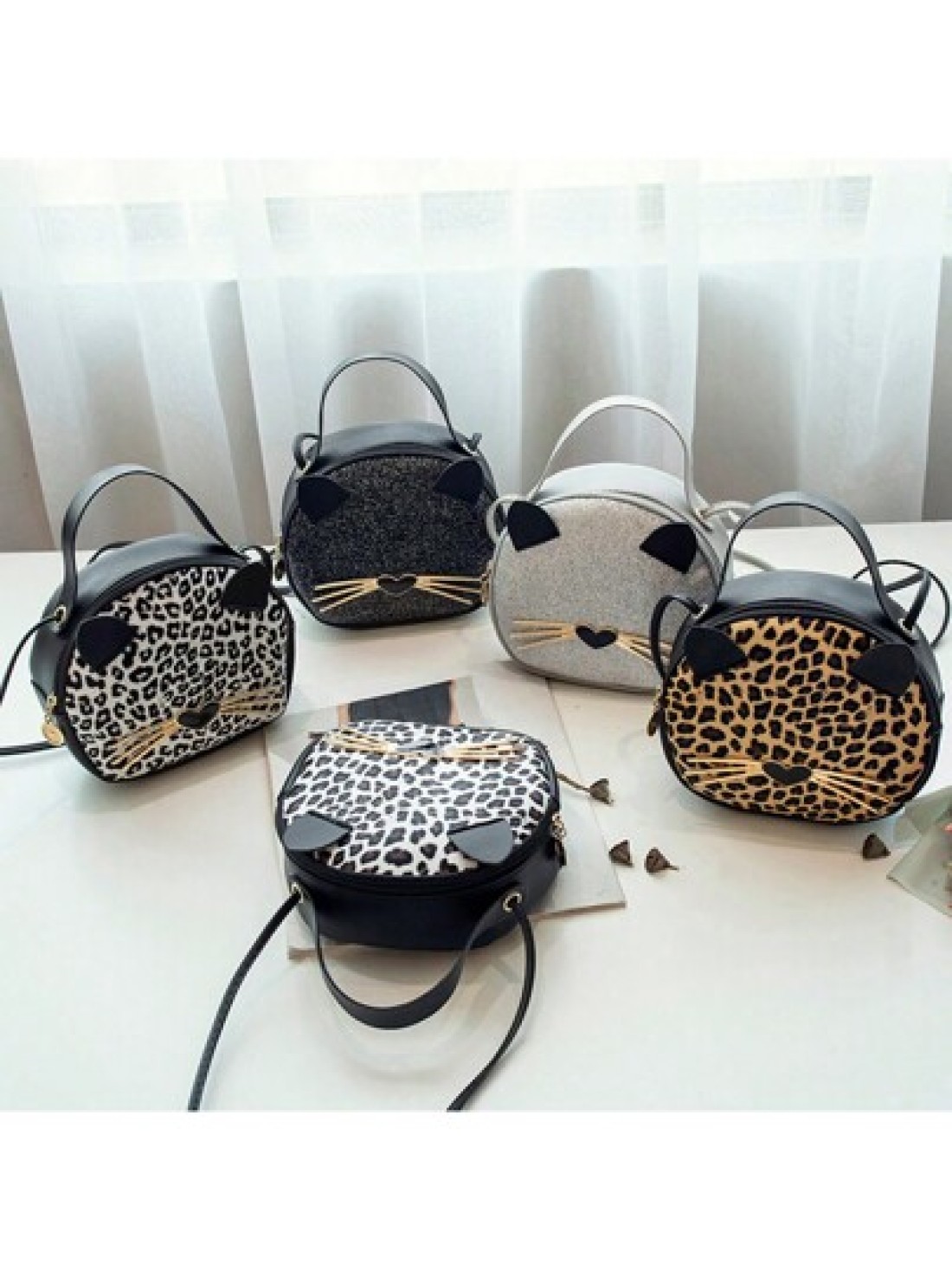 1pc Girl s New Leopard Print Bag Pu Leather Cat Mobile Phone Bag Cute Fashion Small Round Bag Ideal Choice For Gifts