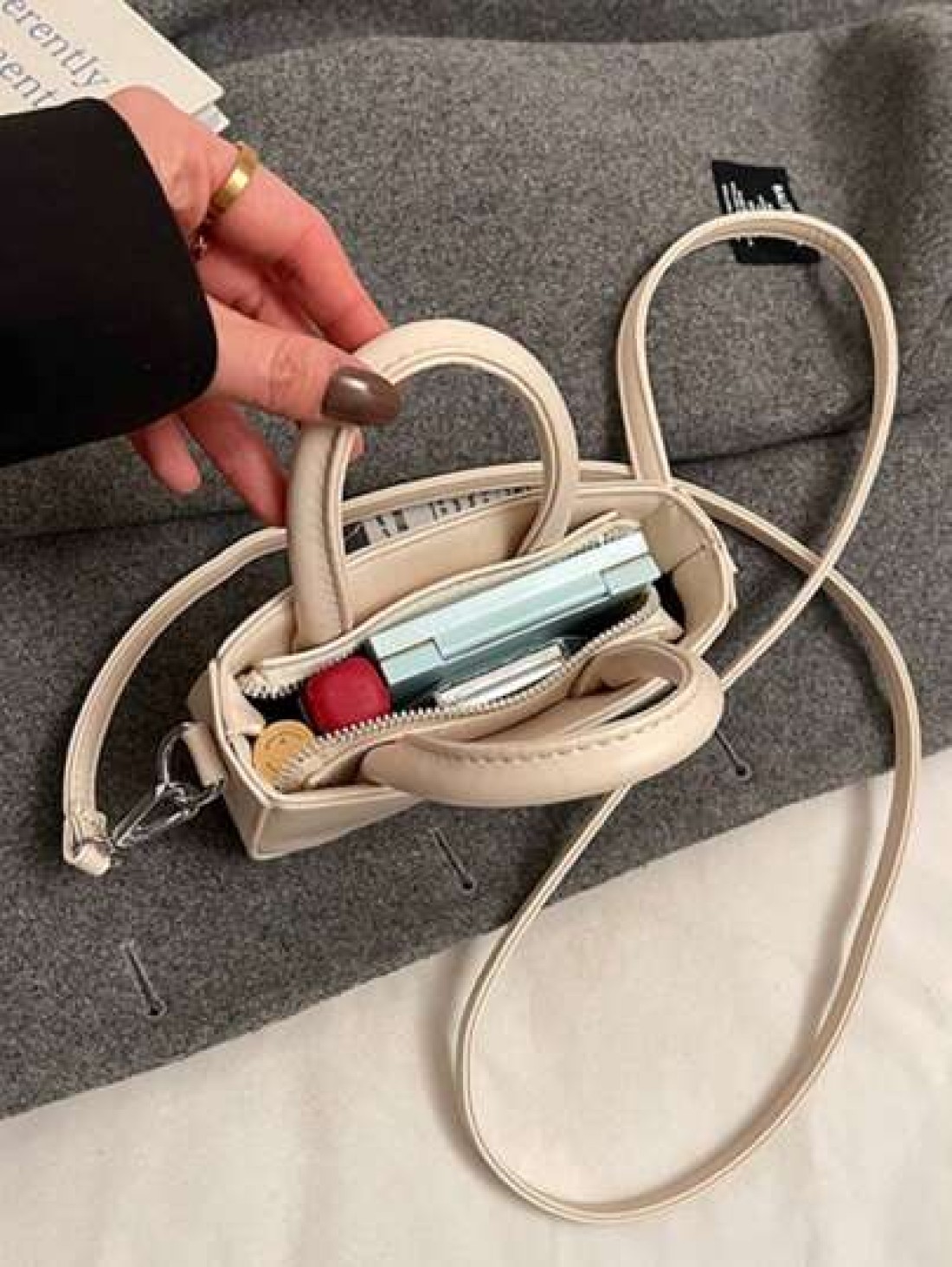 1pc Simple Fashionable Girls Handbag Solid Color PU Leather Letter Shoulder Crossbody Bag