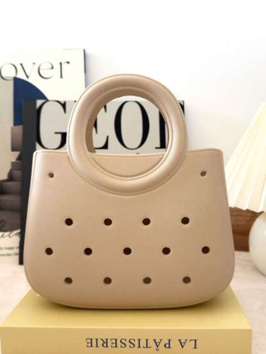 1pc EVA Solid Color DIY Hollow Out Tote Bag Waterproof Storage Basket Beach Bag Fashion Handbag