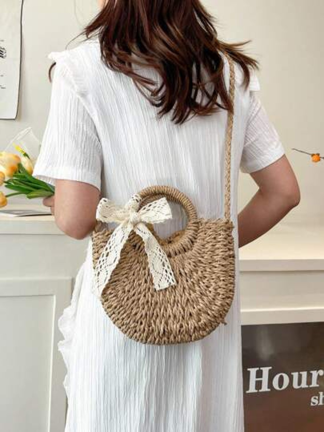 1pc Girls Vacation Style Drawstring Pockets Shoulder Handbag Casual Crossbody Bag Suitable For Summer Vacation