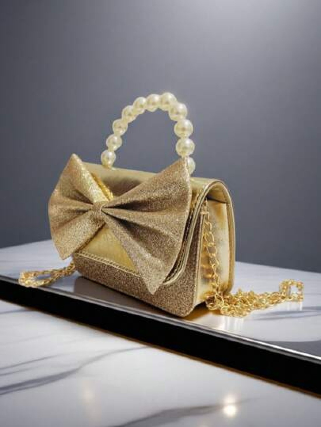 Kids Pearl Handbag Holiday Gift PU Leather Butterfly Decor Fashion Princess Coin Purse Mini Bag For Little Girls