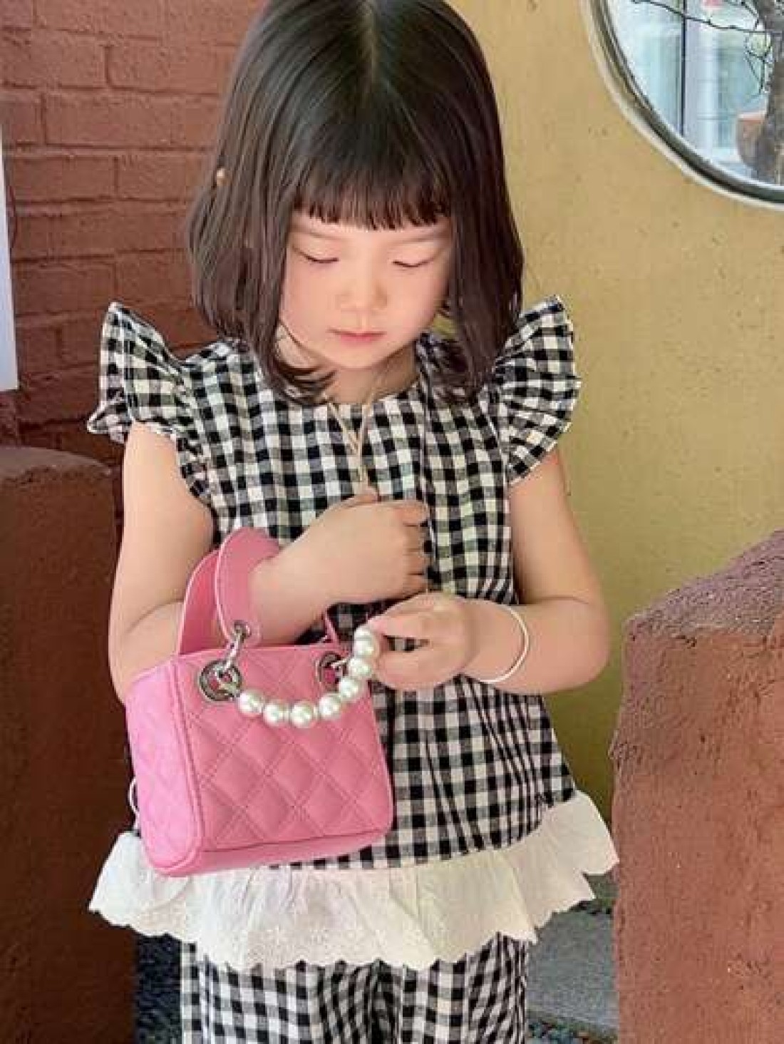 New Embroidered Pearl Chain Handbag Shoulder Bag Phone Mini Square Purse