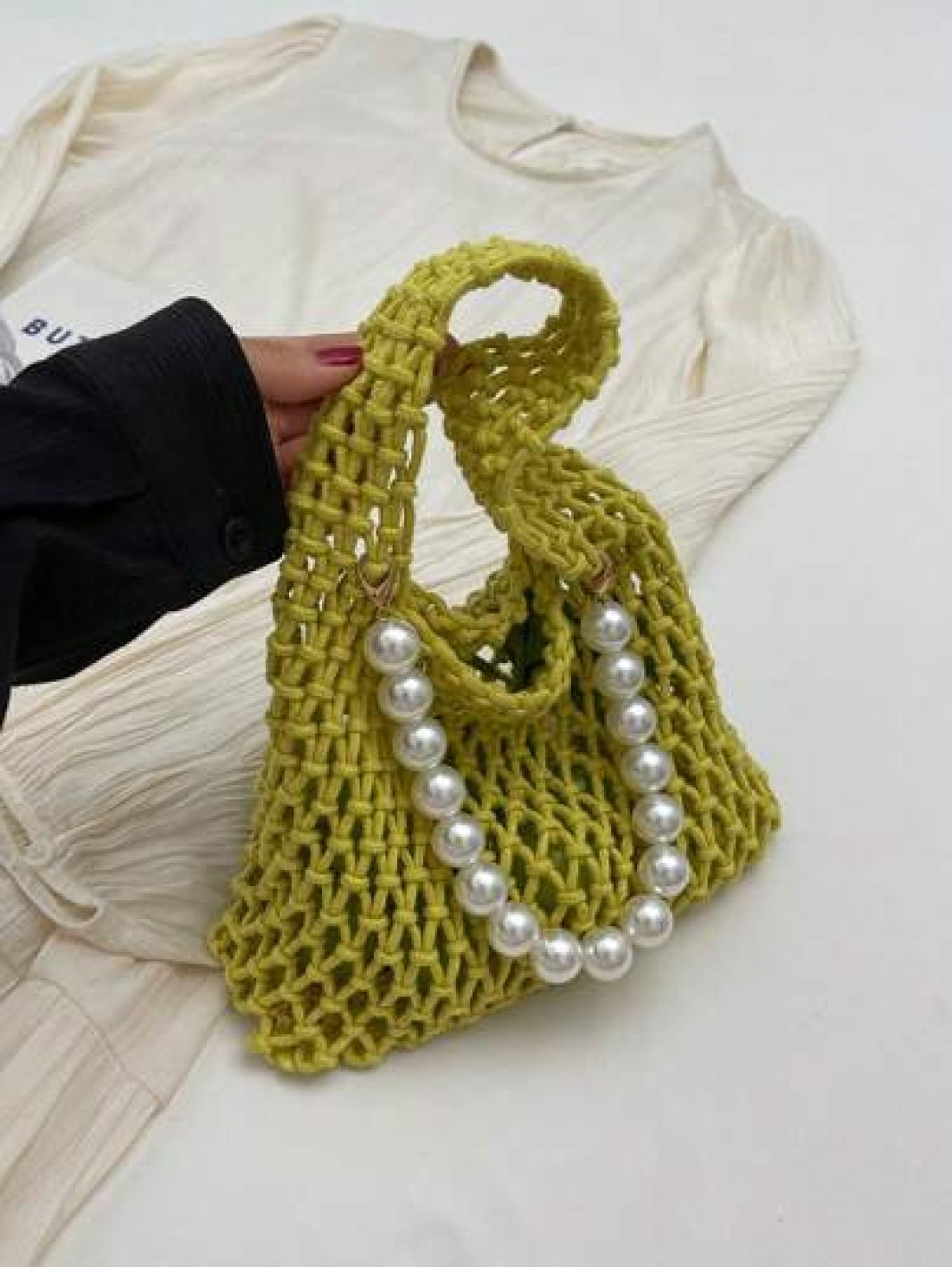 1pc Handbag Open Top Opening And Closing Niche Pearl Hollow Design Bag For Girl New Summer Fashion Braided Small Bag Casual And Versatile Beach Bag Suitable For Daily Outings And Vacations A Perfect G
