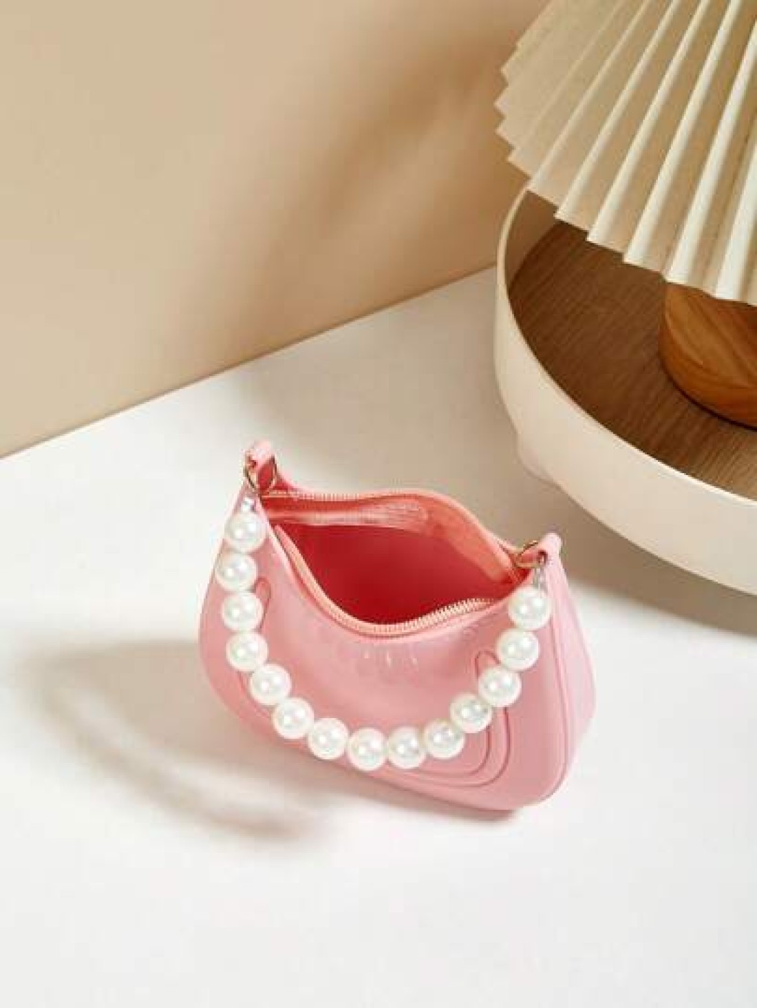 Mini Underarm Bag For Toddler Girls Pearl Decor Zipper Closure Handbag Lovely Gift Bag For Girls