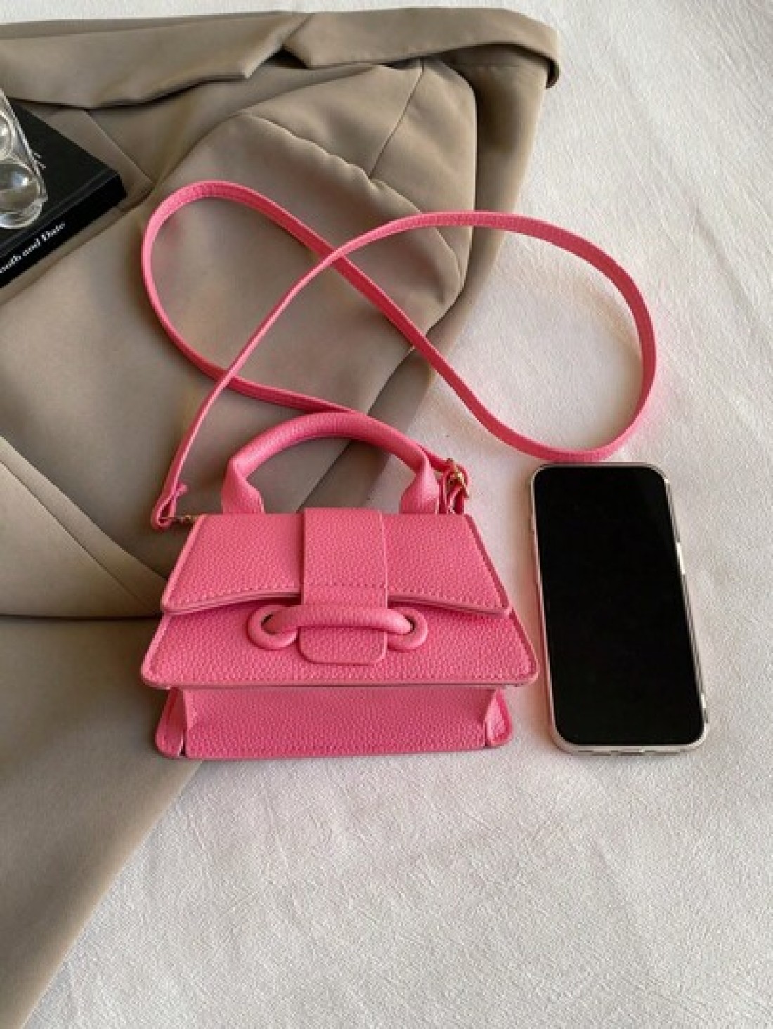 1pc Pu Magnet Closure Fashionable Solid Color Lychee Pattern Handbag Niche Design Stylish Shoulder Crossbody Bag Suitable For A Variety Of Occasions Adjustable Shoulder Straps Are Versatile And Not Pi