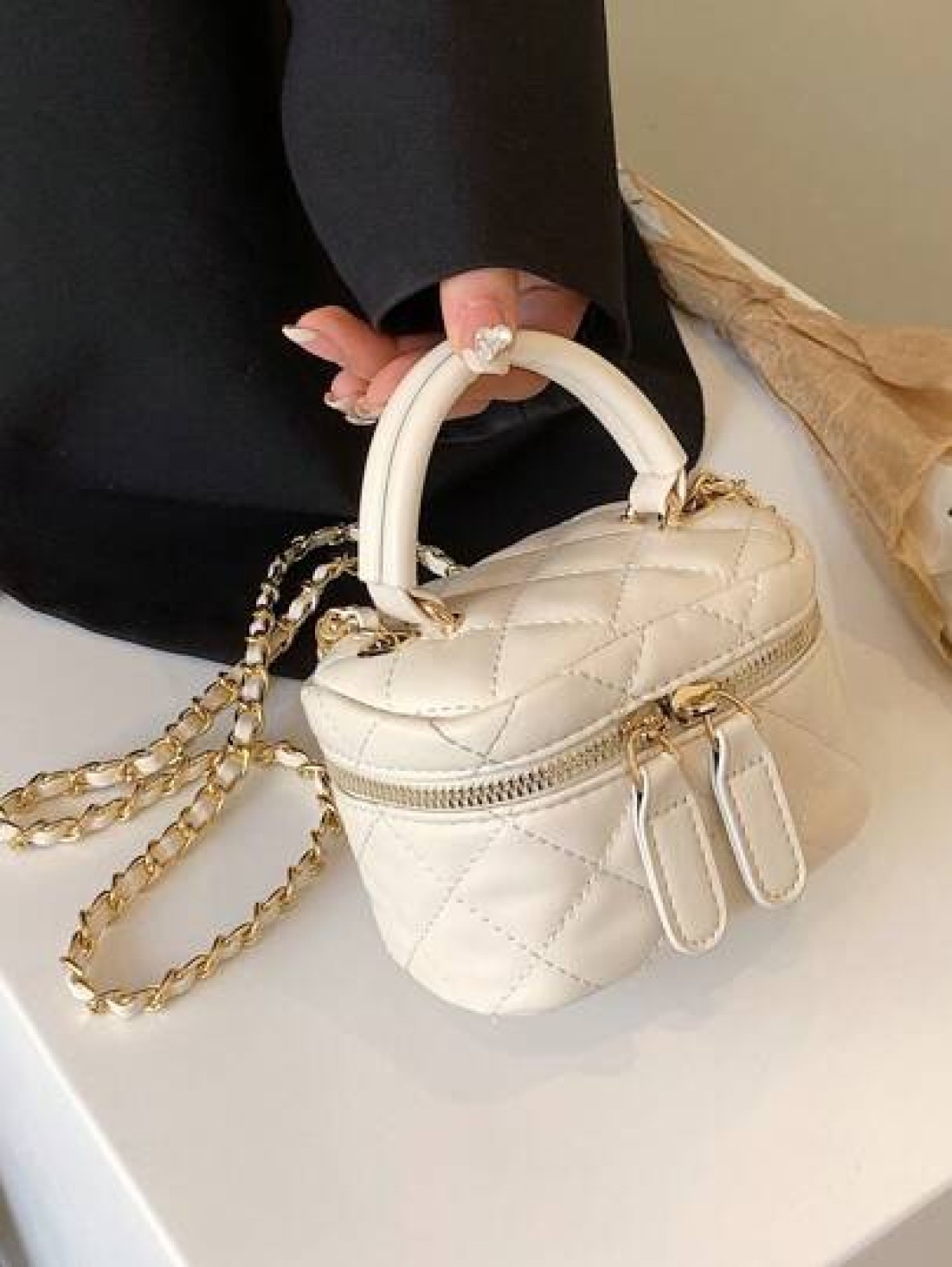 1pc Rhinestone Embroidery Mini Handbag Personalized Creative Chain Bag Lipstick Bag Crossbody Small Square Bag Comfortable Fabric Light And Large Capacity Adjustable Shoulder Strap The Internal Space