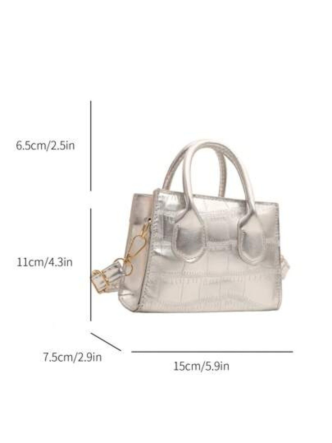 1 Pc New Small Capacity Glossy Pu Material Diamond Diamond Grid Handbag With Interchangeable Metal Strap Handheld And Crossbody Fashion Forward For Travel Commuting Parties Shopping And Gift For Frien