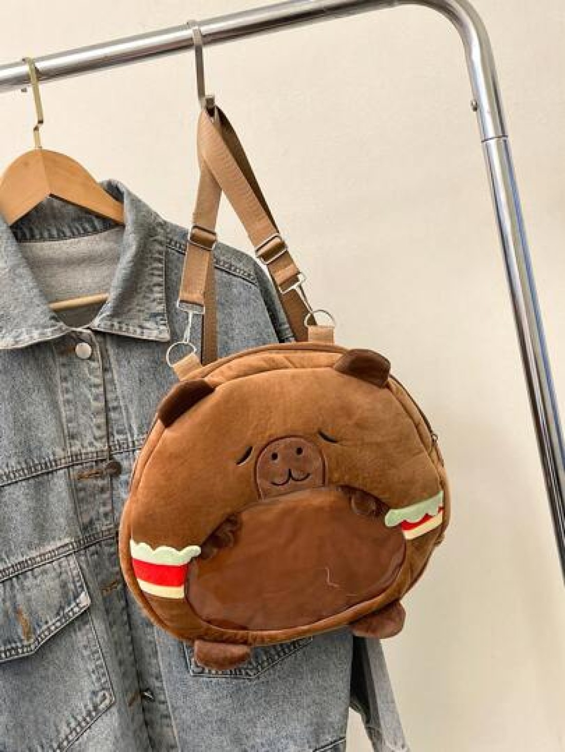 1pc Soft Plush Adorable Capybara Backpack Big Children Casual Plush Backpack School Bag Variable Crossbody Bag Adjustable Strap And Zippered For Travel Shoping Parties Holidays Supermarket Festive Eve