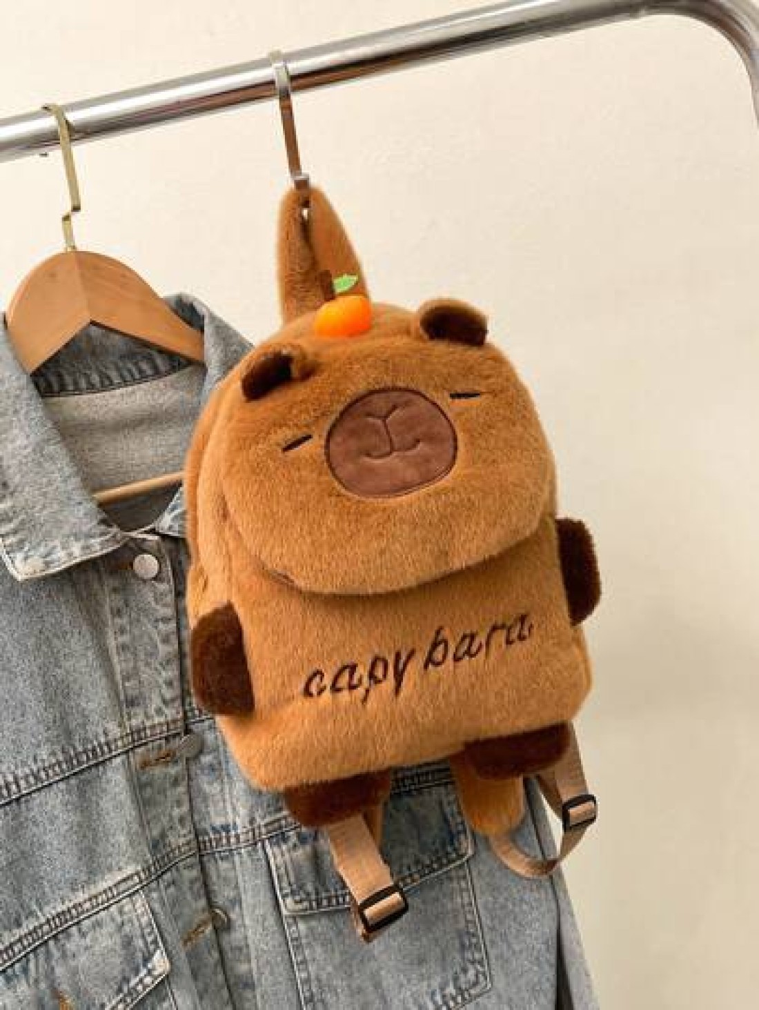 1pc Soft Plush Adorable Capybara Backpack Big Children Casual Plush Backpack Flip Backpack Adjustable Strap And Zippered For Travel Shoping Parties Holidays Supermarket Festive Events School Occasions