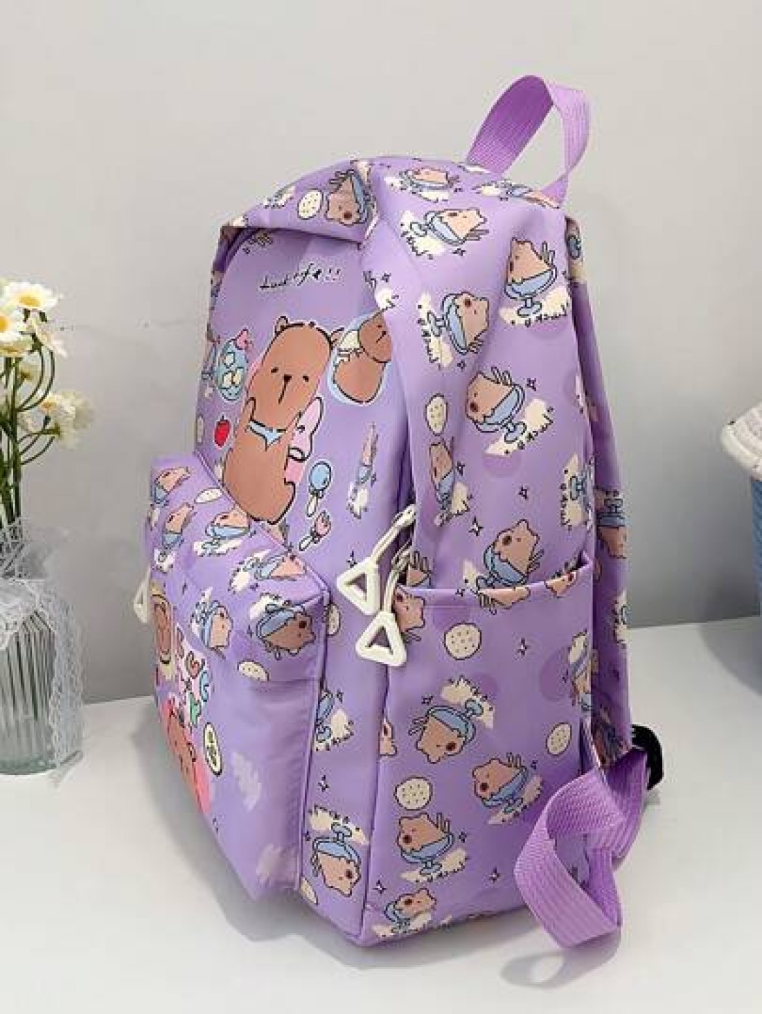 1pc Cute Capybara Backpack Cartoon Animal Print Casual Style Back To School Backpack With Zipper Closure And Adjustable Shoulder Straps Suitable For Campus And Travel