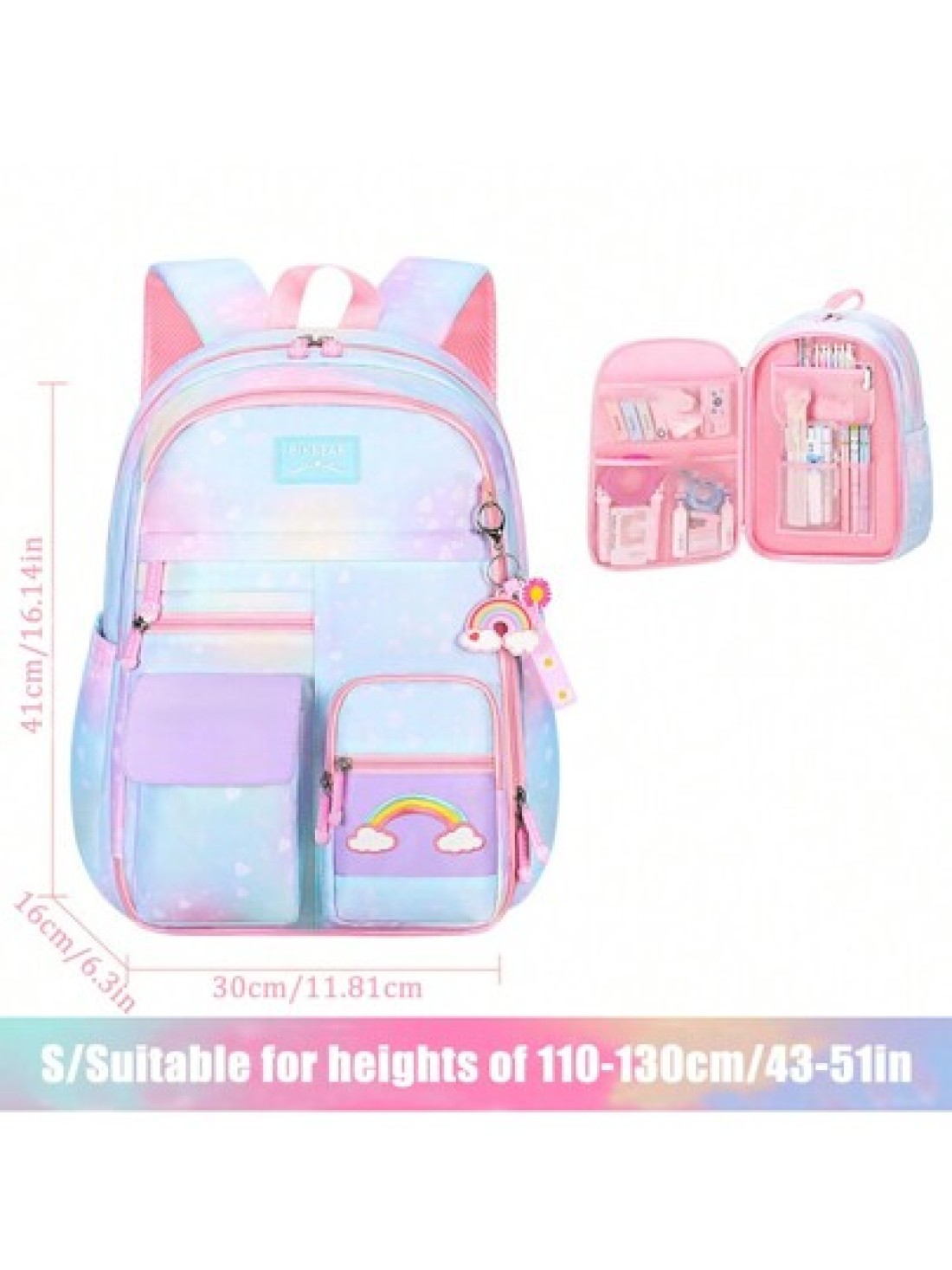 1pc Lightweight Large Capacity Nylon Cute School Backpack With Multiple Pockets For Girls Children Casual Travel School And Camping