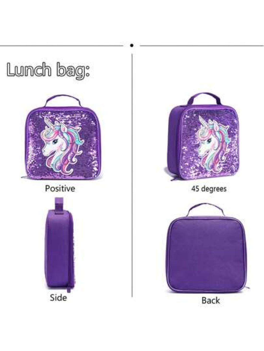 3PCSBackpack Sequined Backpack Shoulder Bag Lunch Box Pencil Case