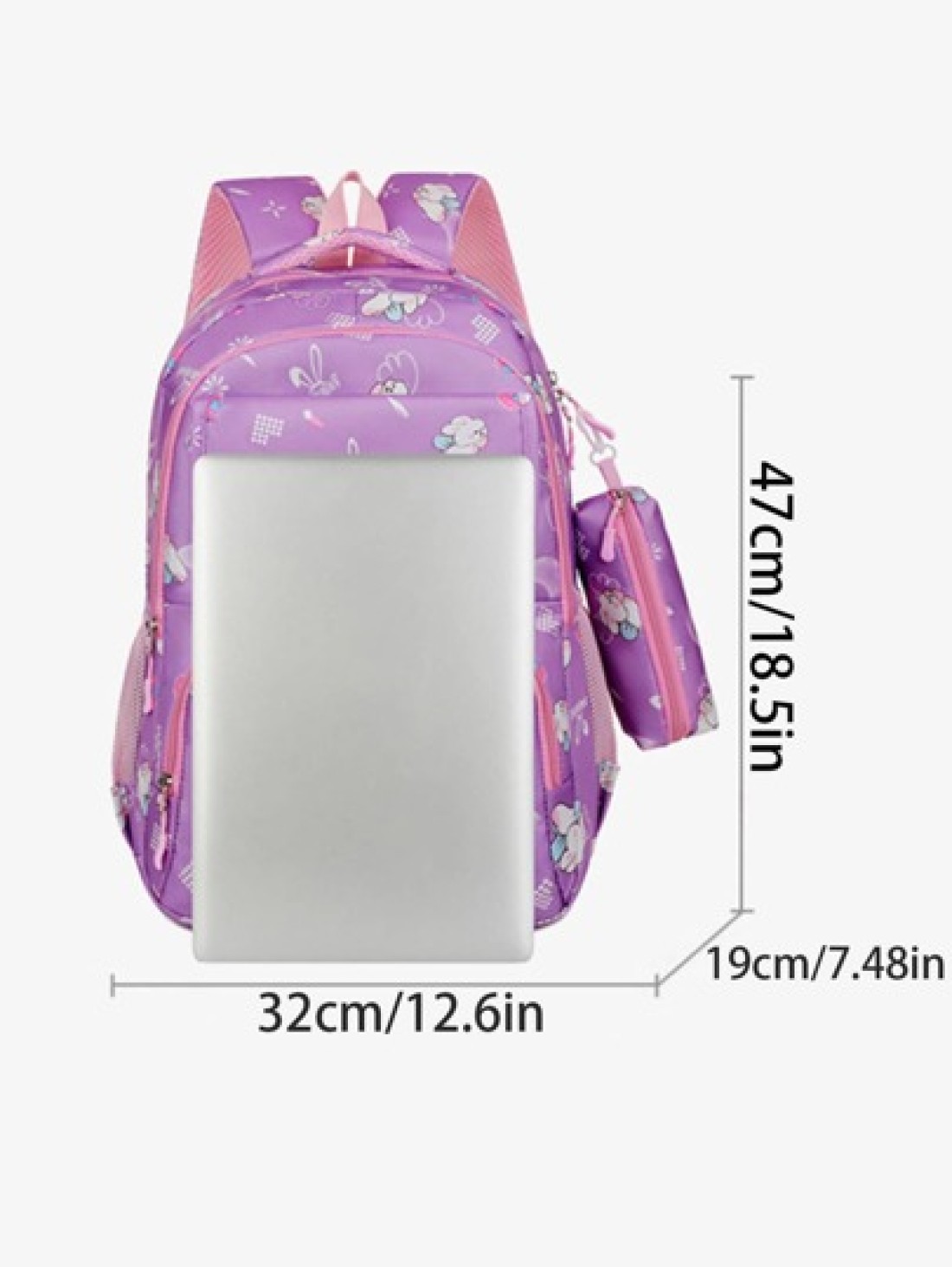 Girls Cute Double Shoulder Bags With Pen Pockets Featuring Rabbit Pattern Accents Commuting And Leisure Backpacks Available In Four Colors Black Blue Pink And Purple Adjustable Straps Large Capacity Z