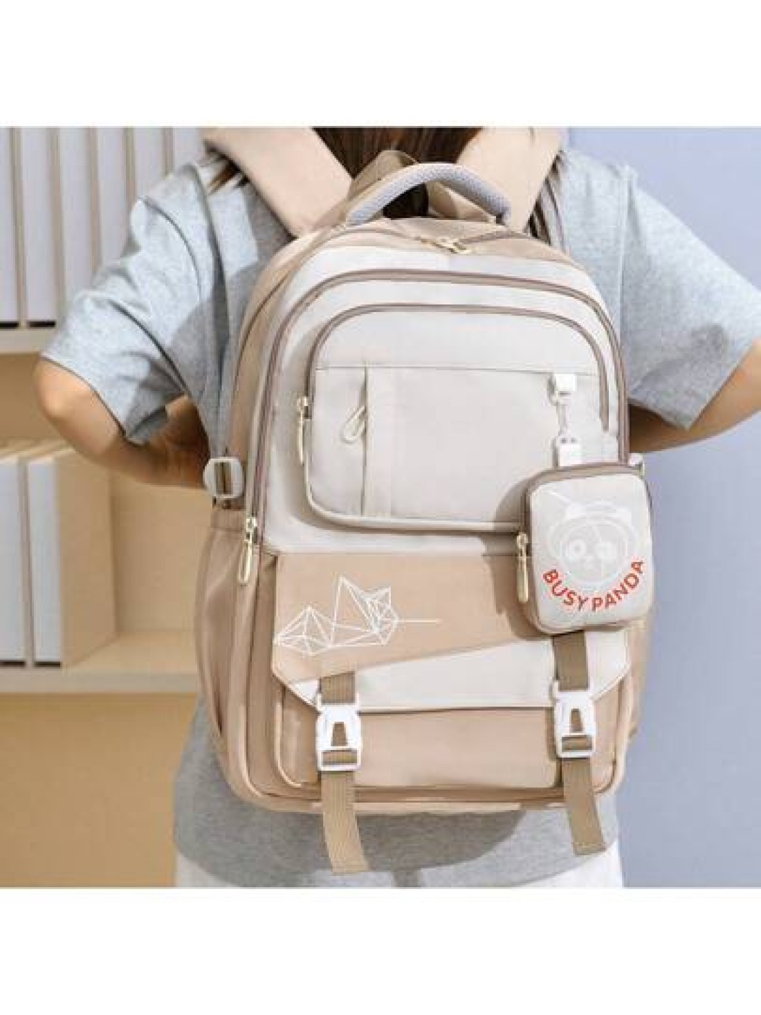 Cartoon Print Backpack For Female High School College Students Travel Bag Weight Reducing