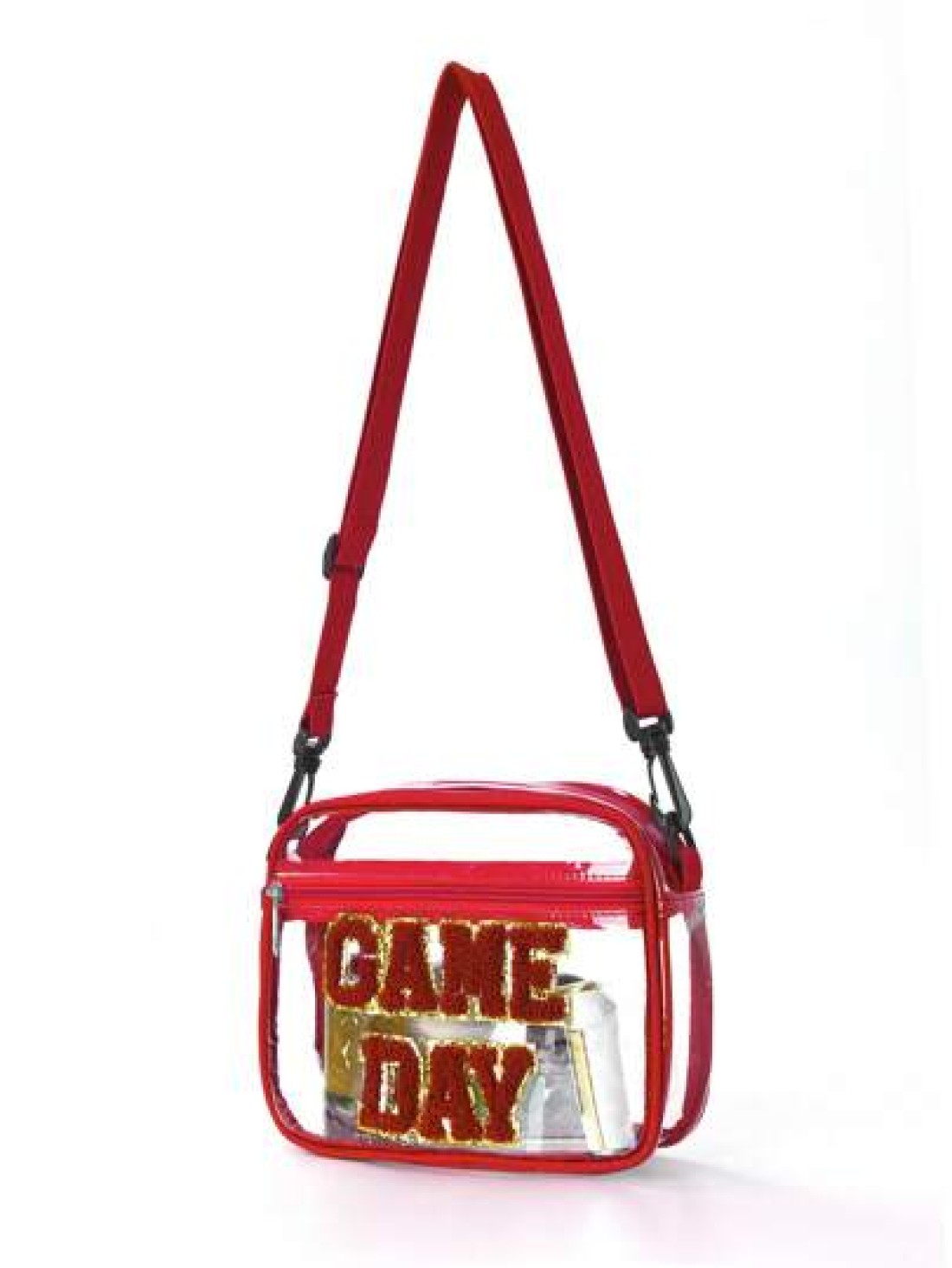 1pc Kids Cute Fashion Tpu Transparent Crossbody Bag Chenille Letters Embroidery Game Day Adjustable Shoulder Strap Zipper Closure Waterproof Simple Style Suitable For Going Out And Daily Commuting Hol