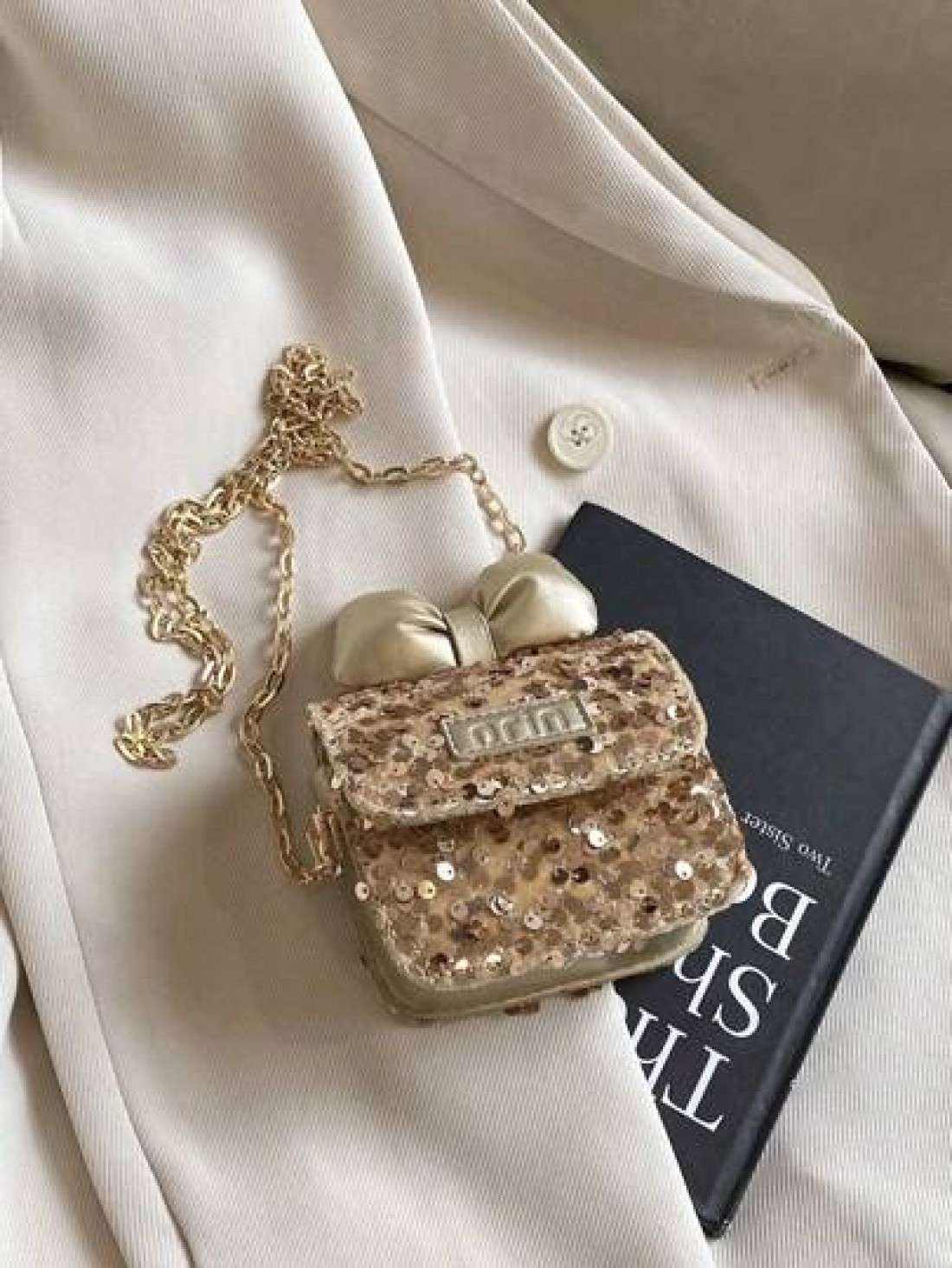 Cute Bowknot Glittering Chain Crossbody Bag Mini Shoulder Bag Casual Outing New Summer