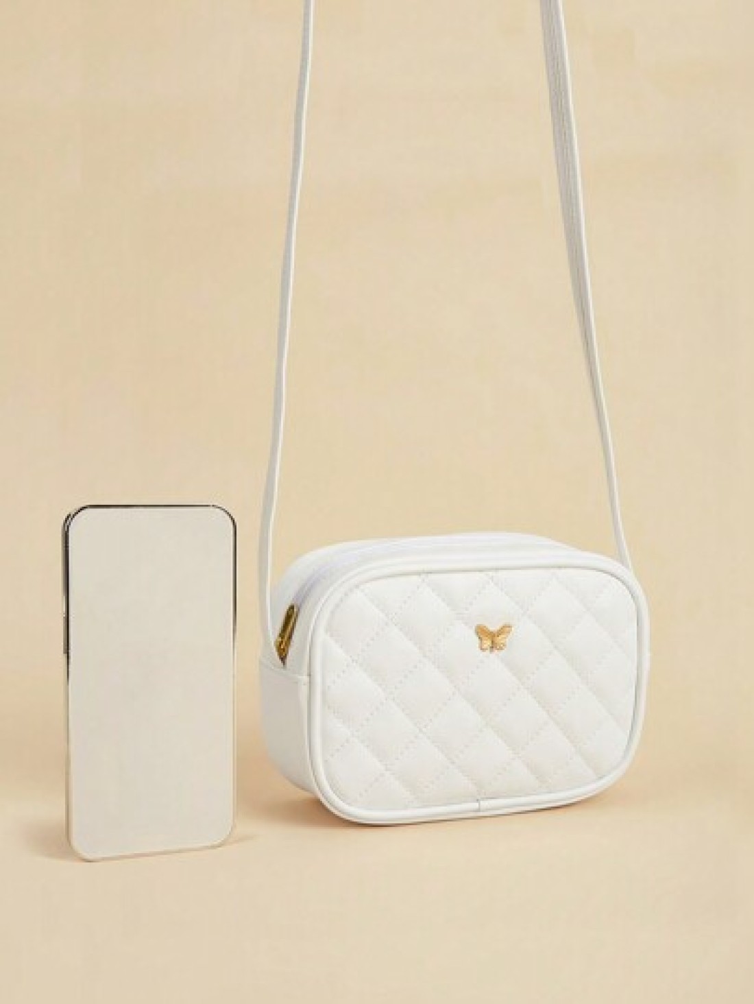 1pc Girls Metal Bowknot Diamond Grid Stitching Simple Versatile Lightweight Shoulder Crossbody Bag