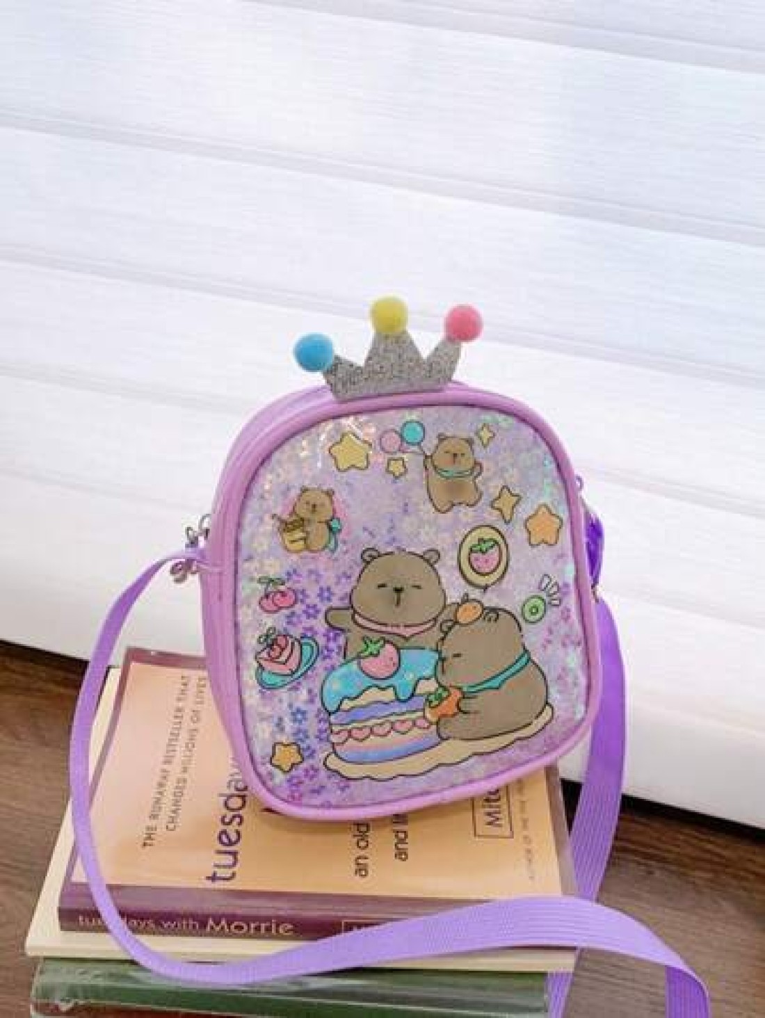 1pc Pu Zipper Closure Fashion Sweet Cute Princess Style Cartoon Capybara Shiny Square Bag Versatile Casual Highly Attractive Bag Multiple Colors To Choose From Suitable For Going Out Outdoor Daily Use