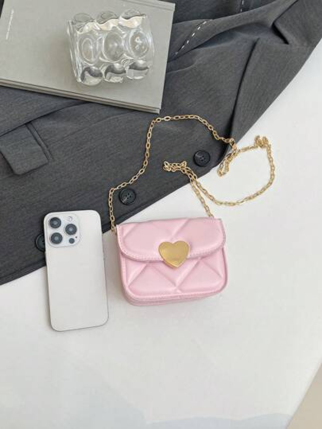 1pc Pu Magnetic Buckle Fashionable And Simple Love Lock Candy Color Diamond Pattern Shoulder Messenger Bag Mini Bag Niche Design Play Comfortable Chain Shoulder Strap Smooth And Versatile Not Picky Su