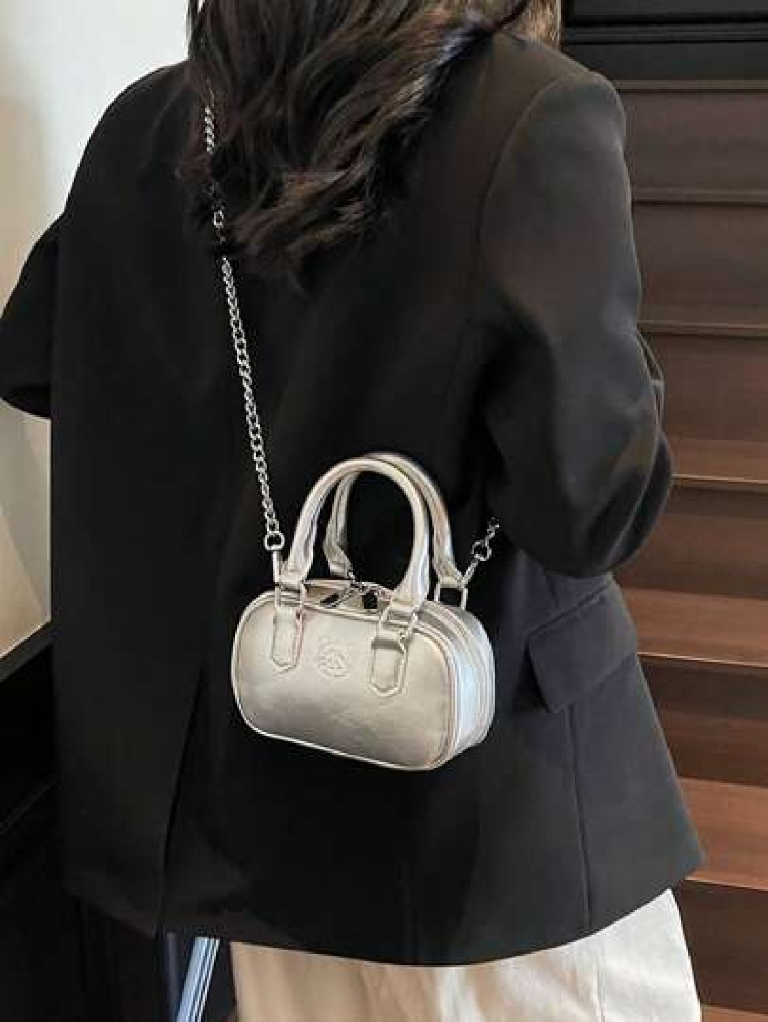 1pc Girls Plain Cute Girl Print PU Handbag Zipper Closure Simple Versatile Girl Crossbody Bag Suitable For Daily Or Festival Use