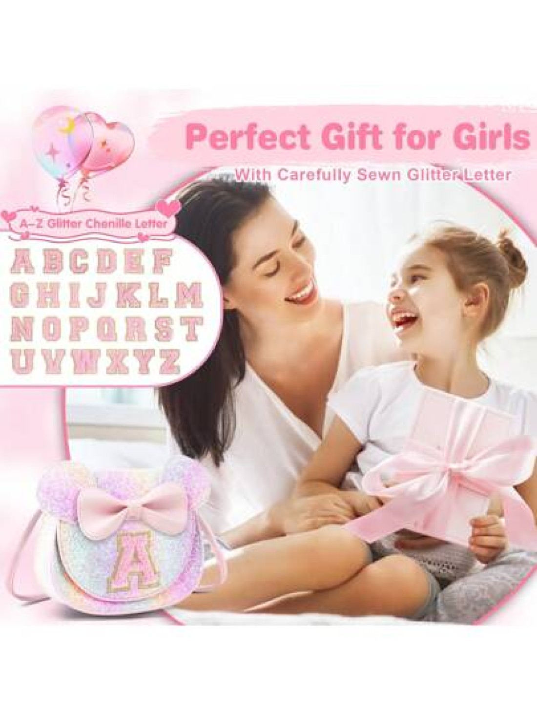 Toddler Purse Little Girl Purses For S 1 2 3 4 5 6 7 8 Year Old Birthday Gifts Cute Bow Purses Crossbody Shoulder Bag Personalized Initial Glitter Letter Coin Purse Christmas Gifts