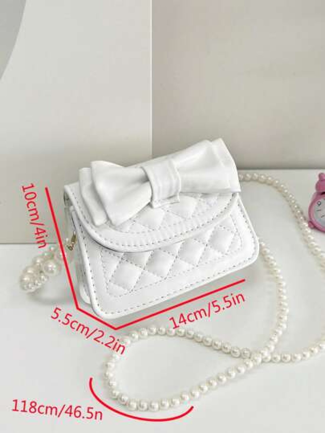 1pc Young Girl Casual Fashion Bowknot Rhombus Embroidery Thread Pearl Chain Crossbody Bag Suitable For Daily Use