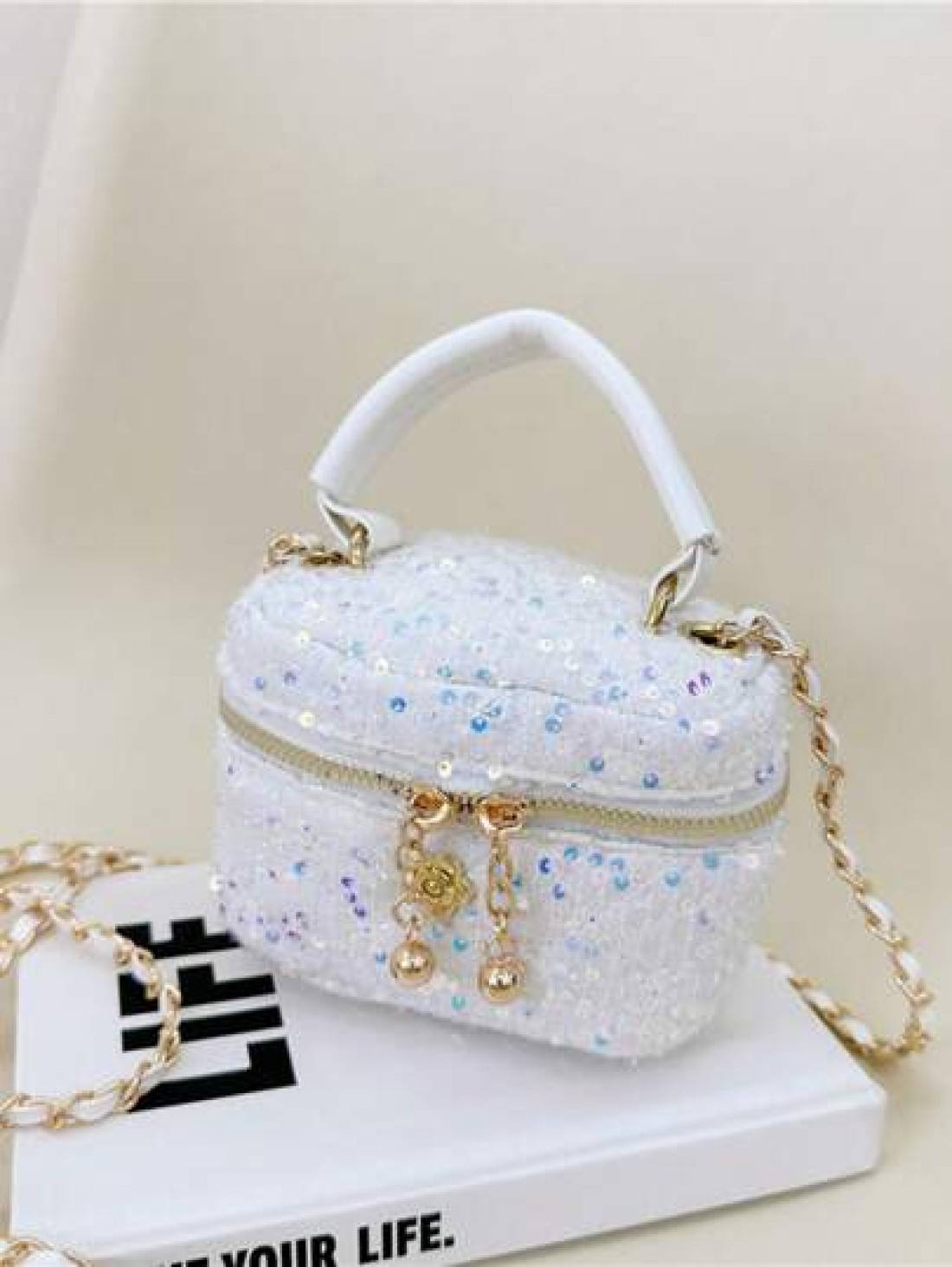 1pc Bucket Bag Diamond Bag High End Parent Child Handbag Fashionable Personalized Multifunctional Bag Cartoon Cute Flower Sequin Chain Handbag Niche Design Shoulder Crossbody Suitable For Shopping Tra