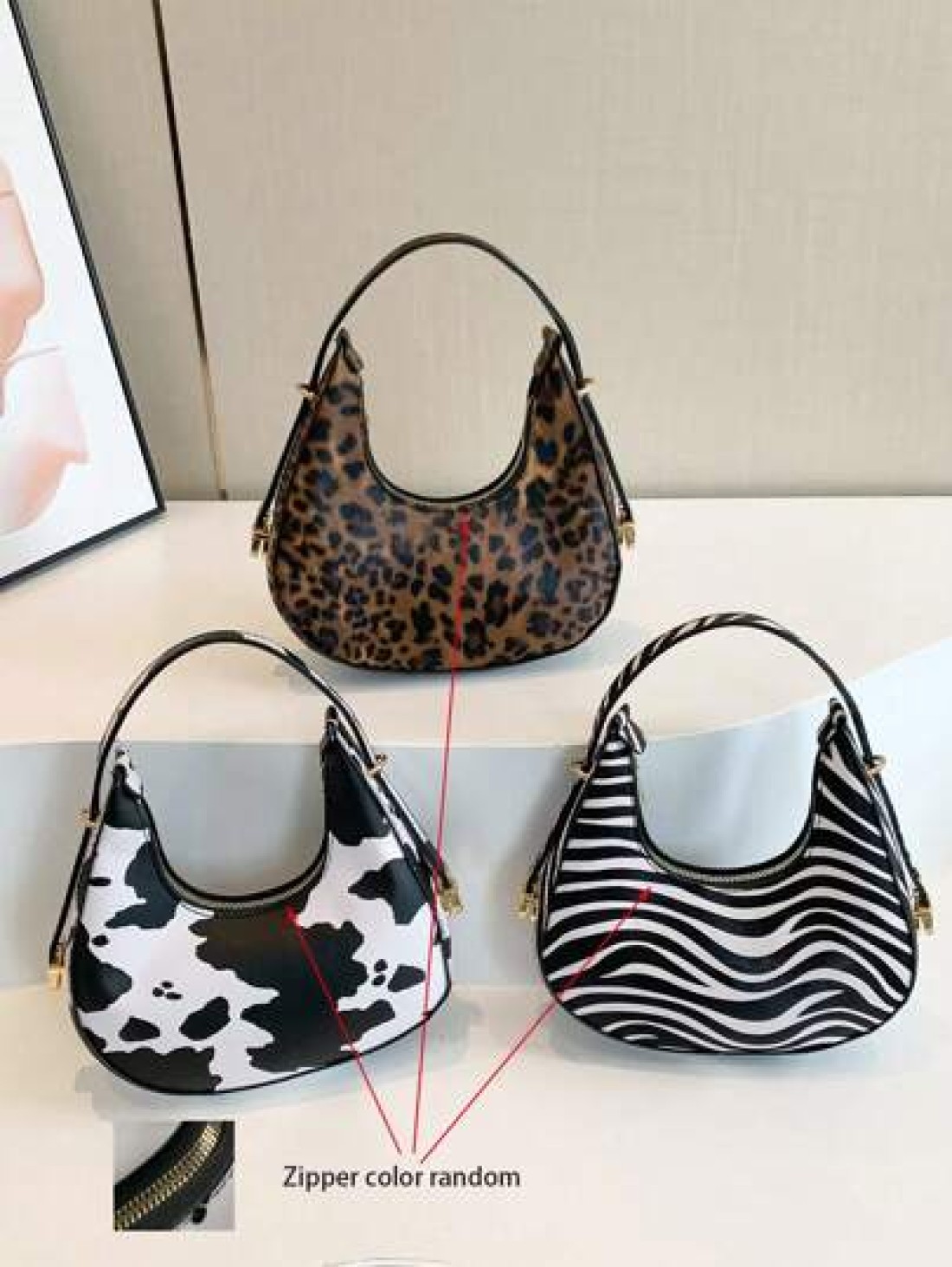 A Fashionable New Cow Print Leopard Print Zebra Print Girl Handbag Classic Cow Print Design Pu Zipper Closed Handb
