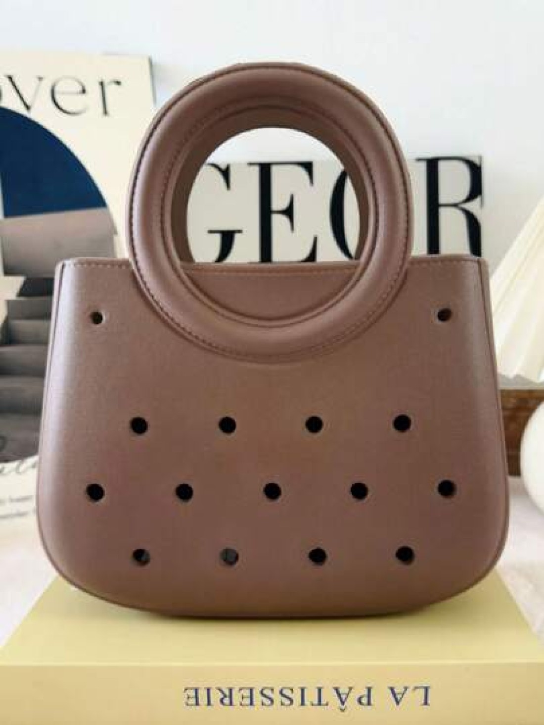 1pc EVA Solid Color DIY Hollow Out Tote Bag Waterproof Storage Basket Beach Bag Fashion Handbag